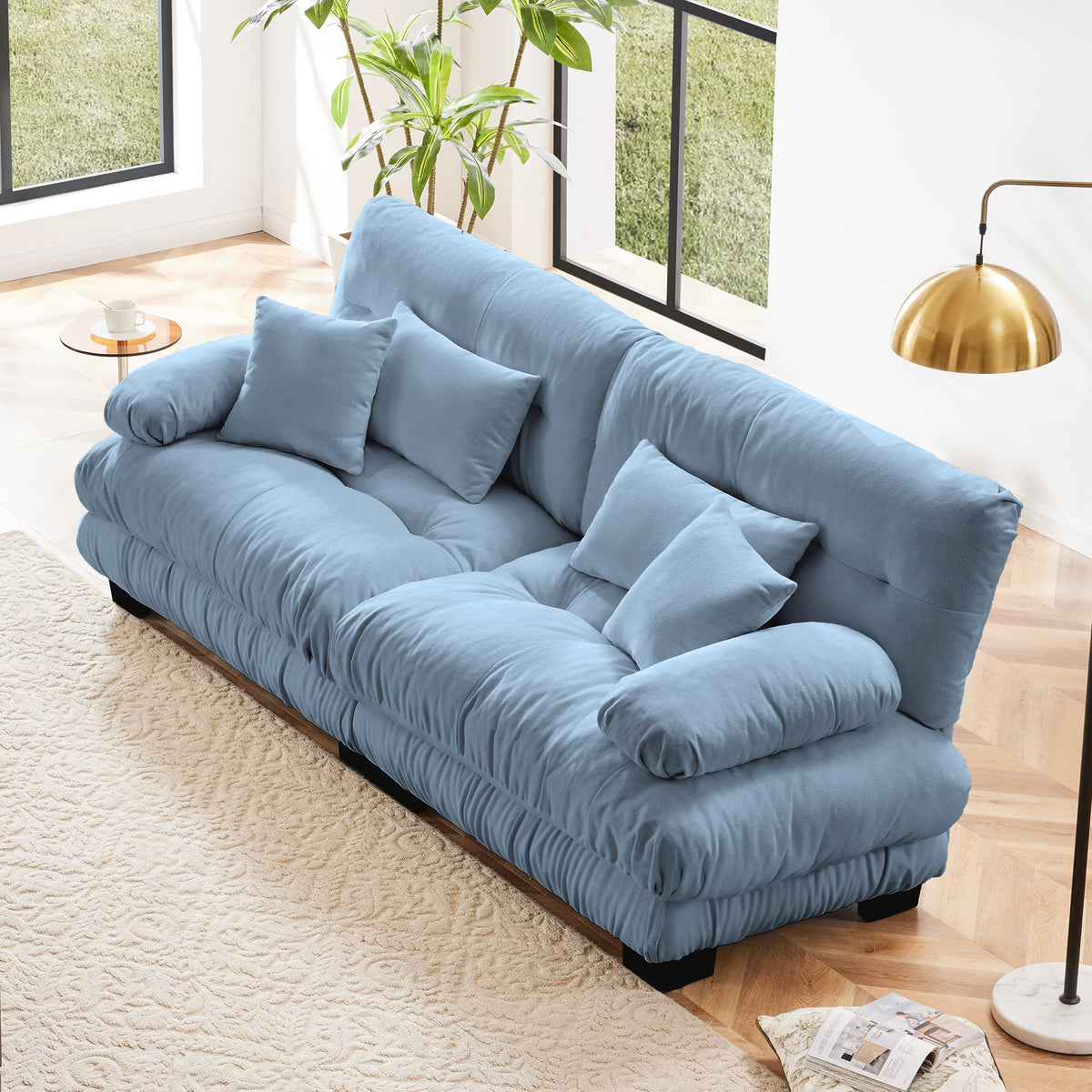 Blue Chenille 2-Seat Couch