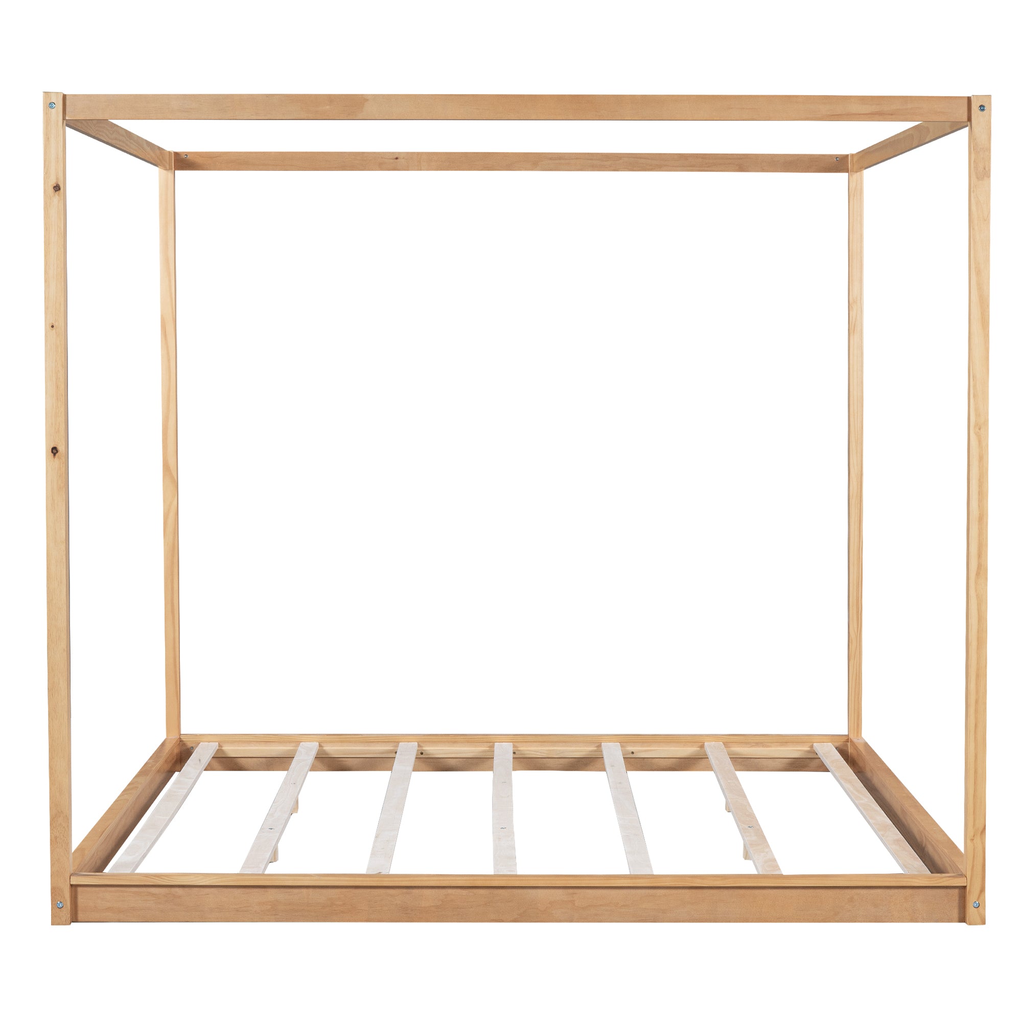 King Canopy Platform Bed with Support Legs, Natural