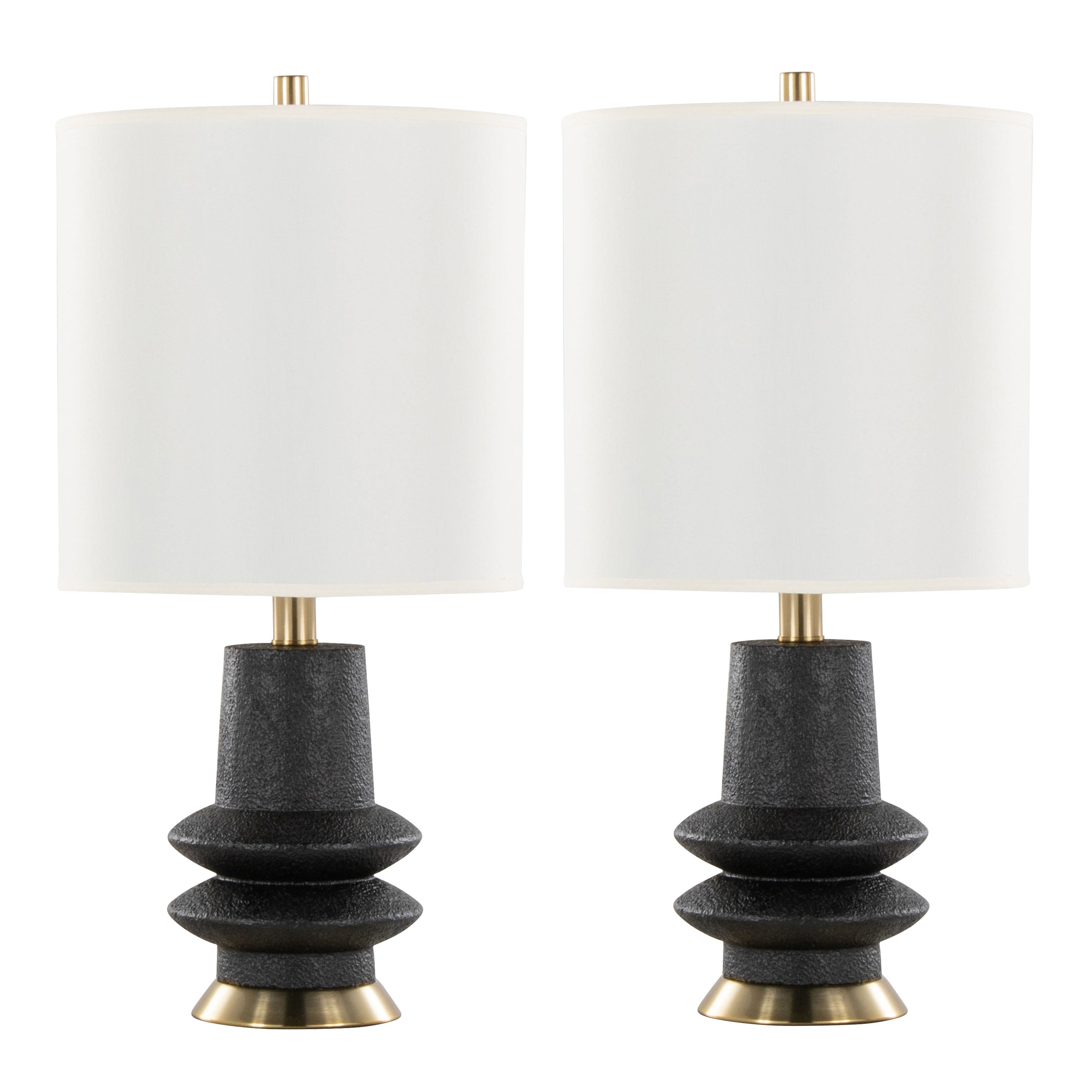 Table Lamp Set of 2, Black Polyresin Base, Brass Accents