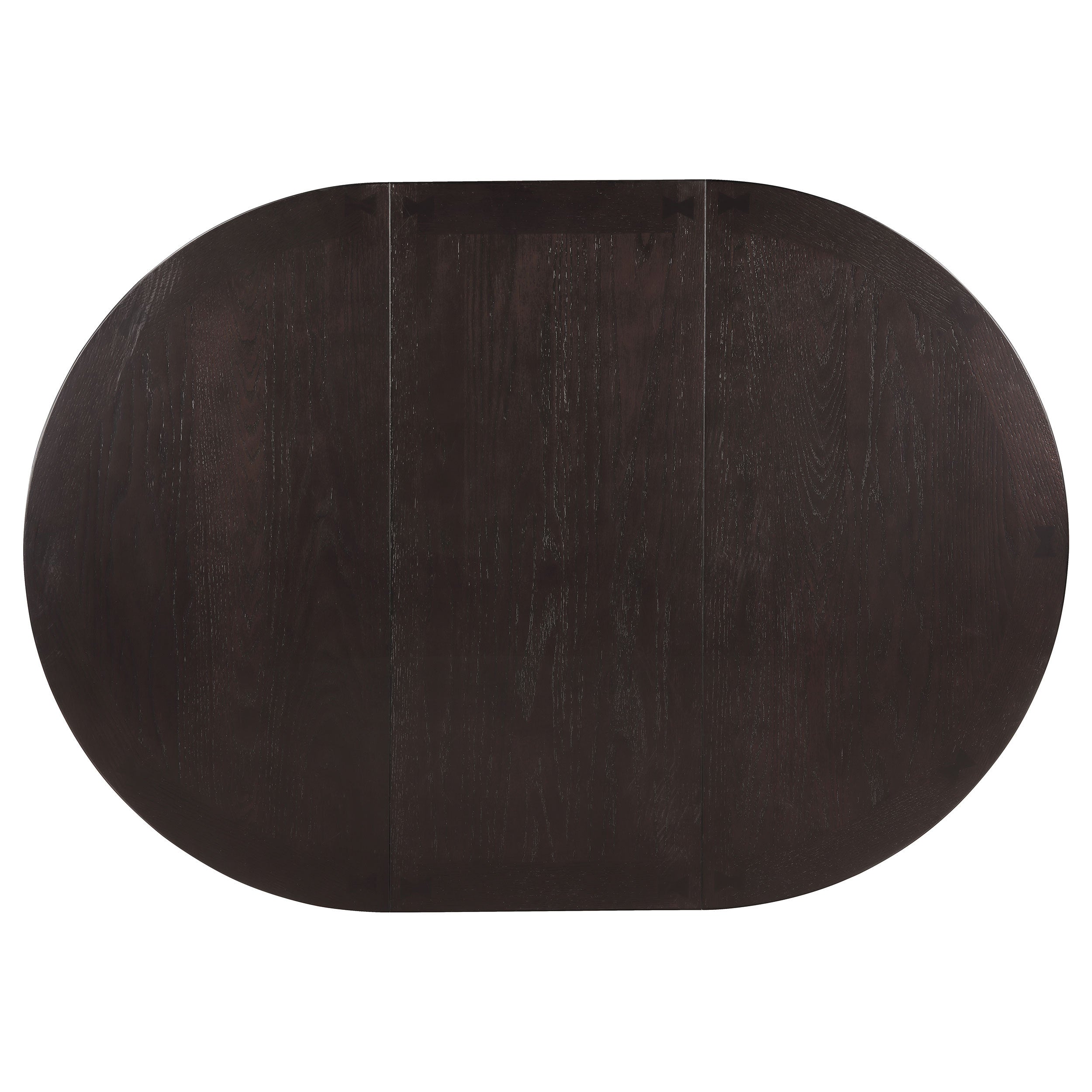 Overhead view of the espresso oval tabletop