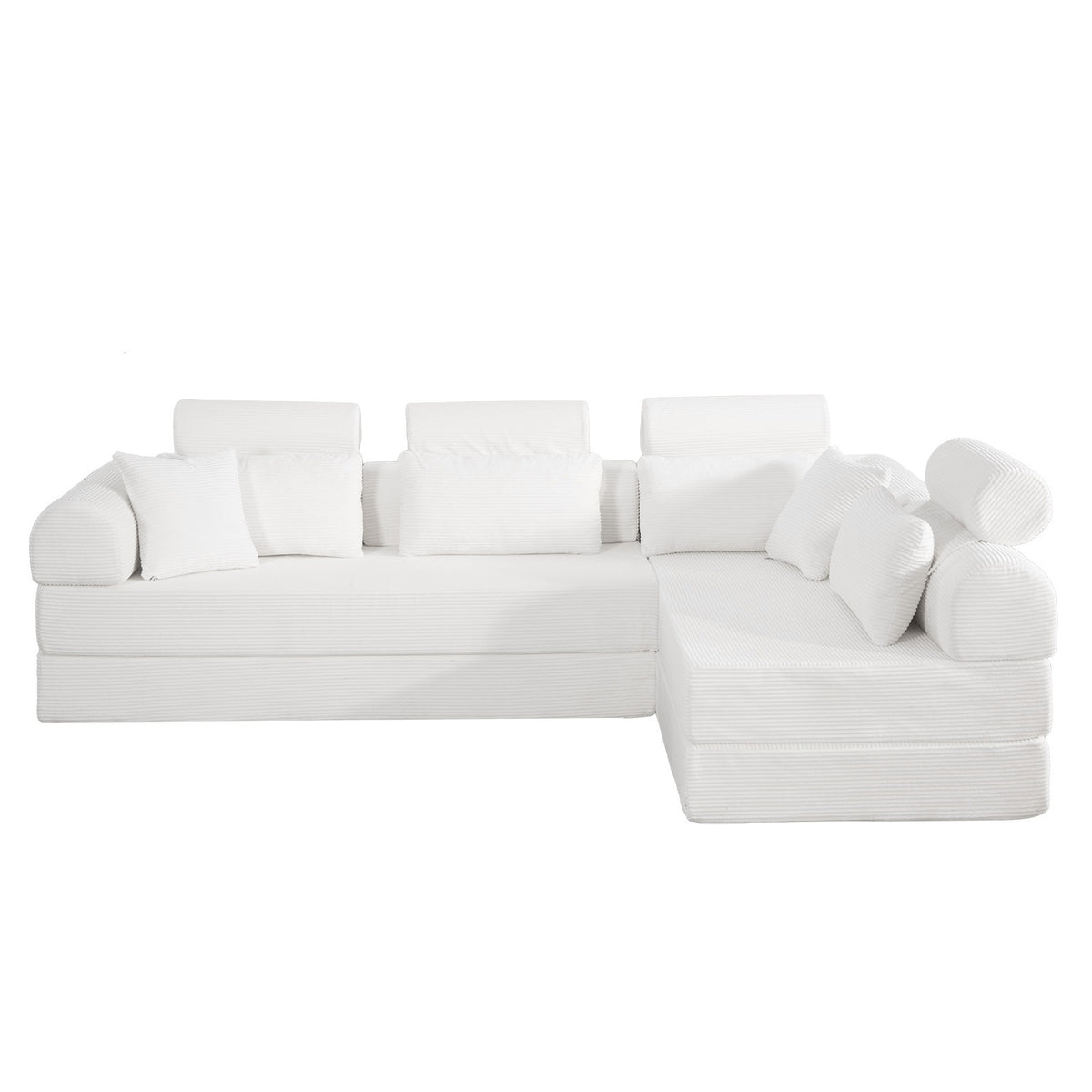 Beige Corduroy L-Shaped Modular Sleeper Sectional, 106.3 in Wide