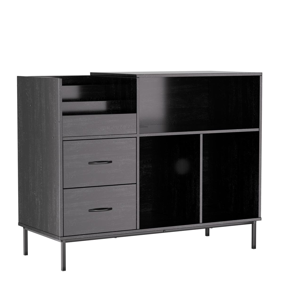 Black Record Player Stand, 35.4 in Wide