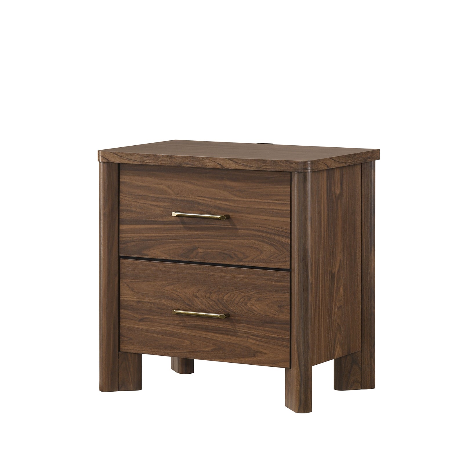 2-Drawer Nightstand with USB Charging, Walnut Mid-Century