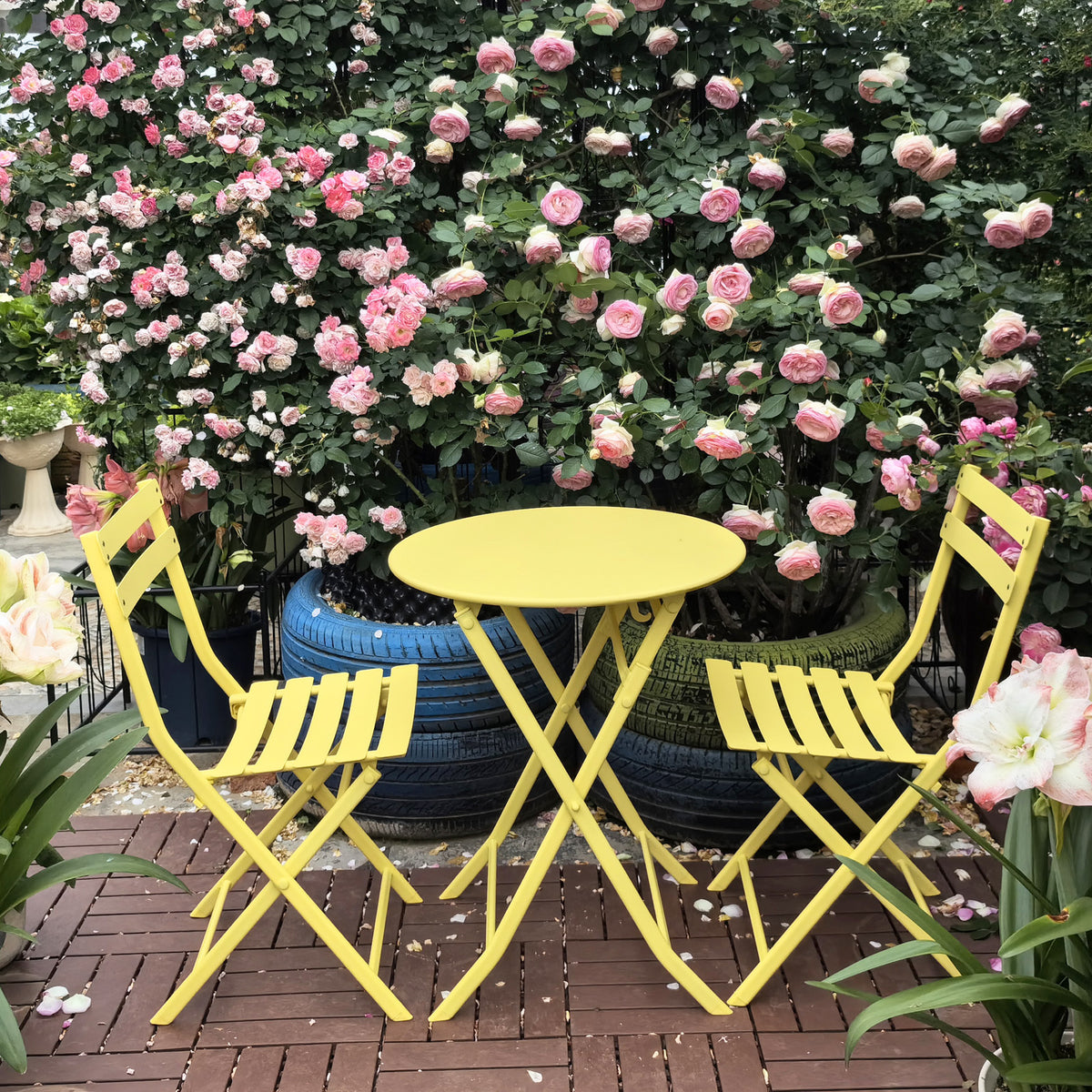 Yellow Metal Folding 3-Piece Bistro Set