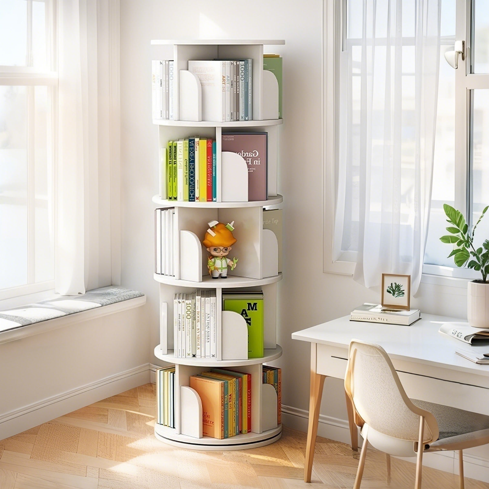 Vertical Bookcase, Bookshelf, 18.1 in, White