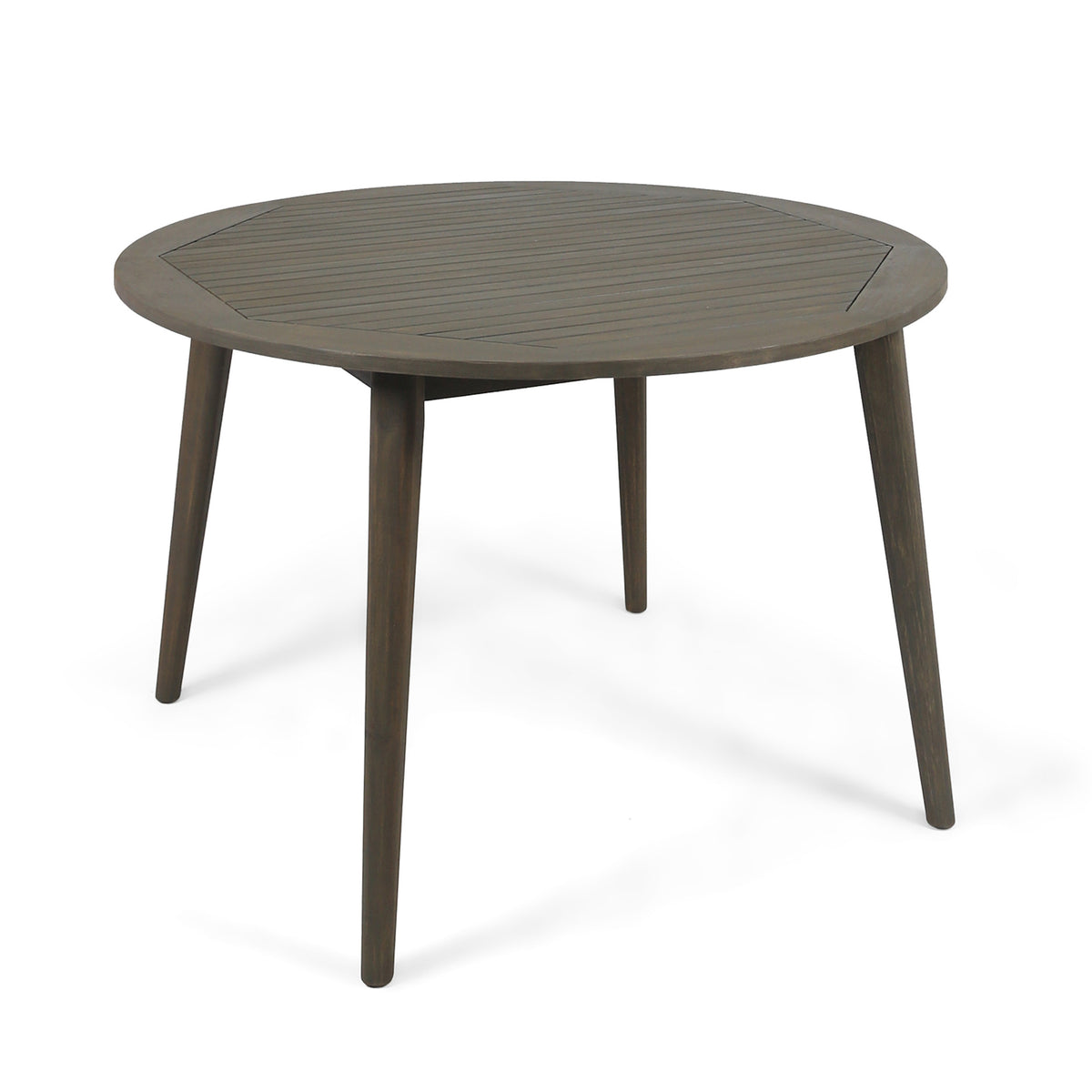 Gray Solid Wood Round Outdoor Dining Table, 47.3 in Wide, Slatted