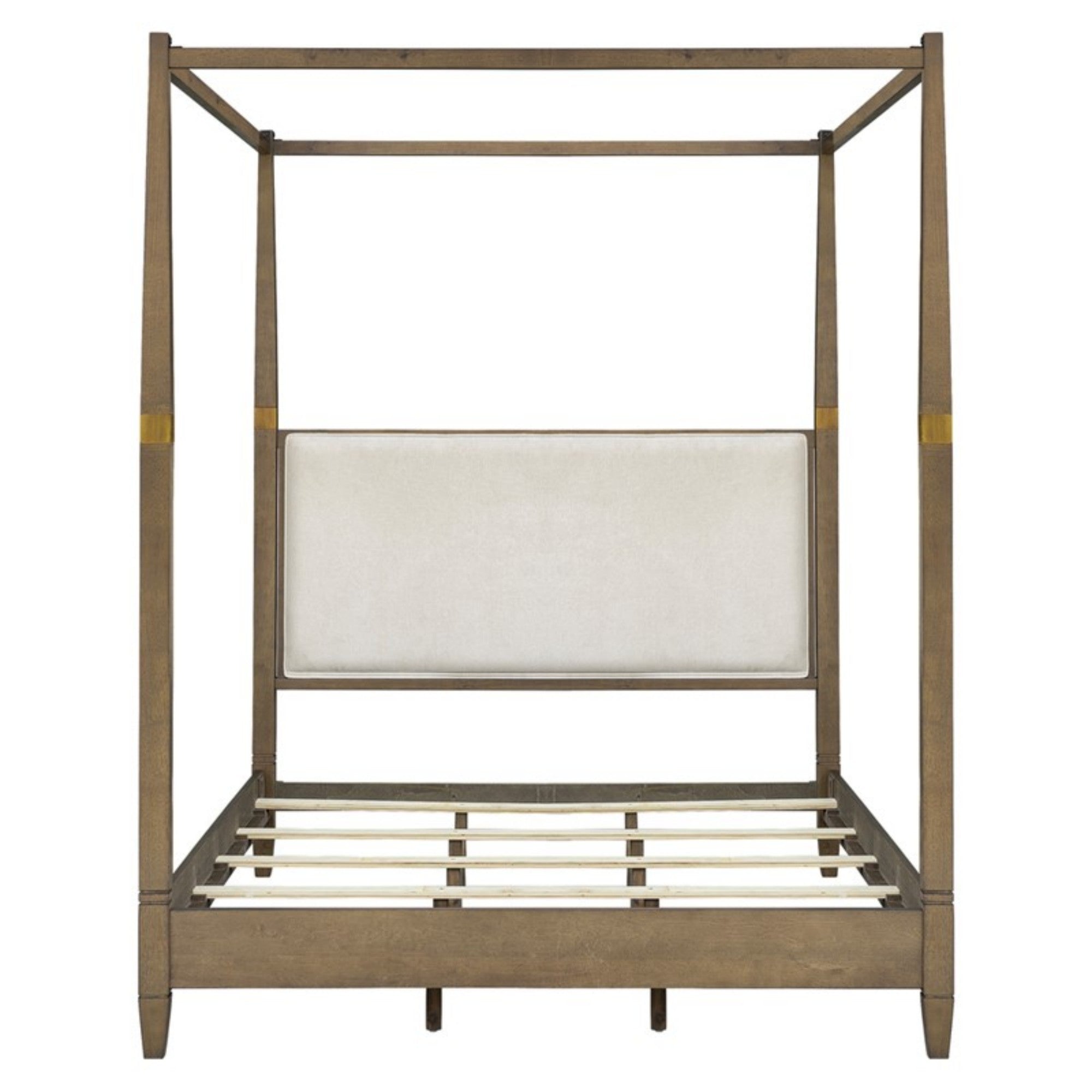 Queen Canopy Bed Frame with Upholstered Headboard, Brown