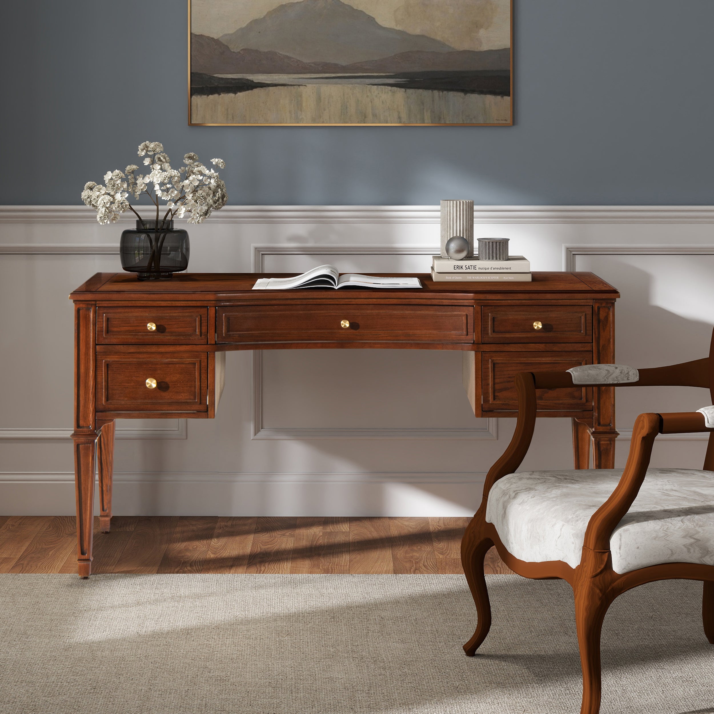 Executive Desk with Drawers, 59 in, Walnut