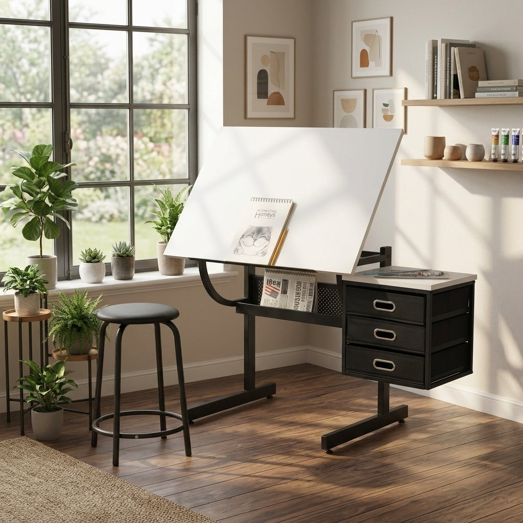 Drafting Table, 45.3 in, Black, 23.62 in Deep