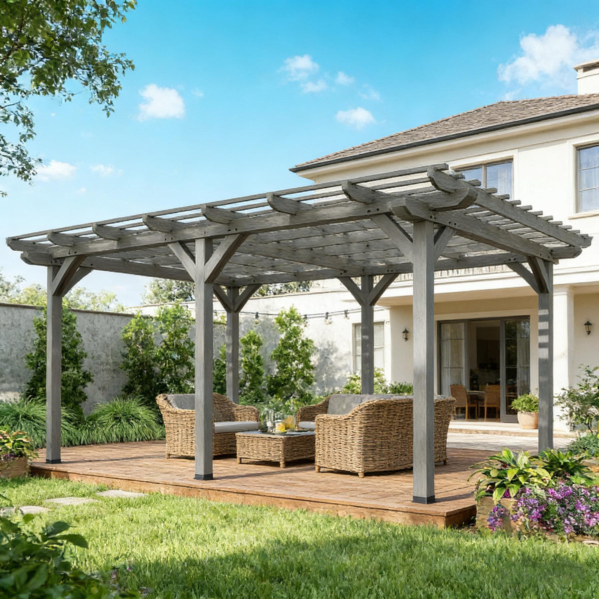 Gray Solid Wood Pergola, 12x16 ft
