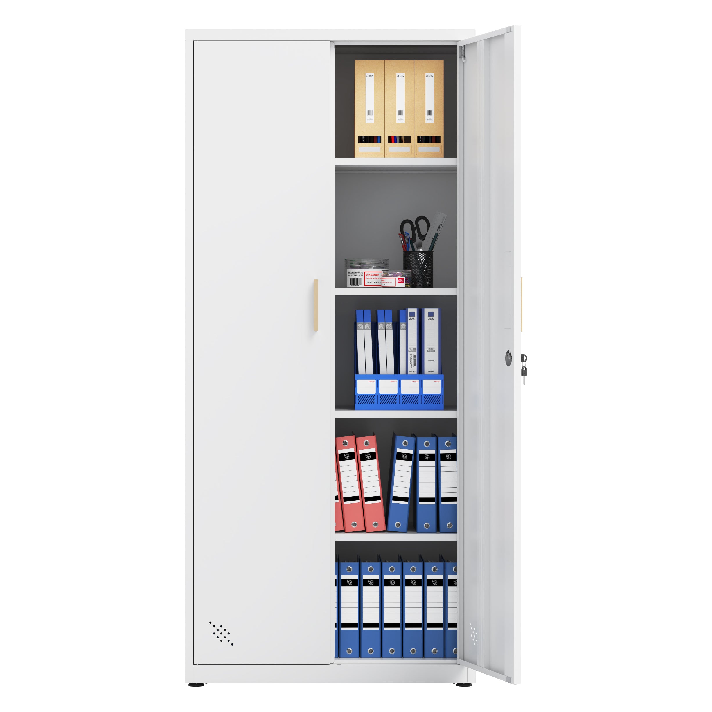 Storage Cabinet with Doors and Lock, Cupboard, 31.5 in, White