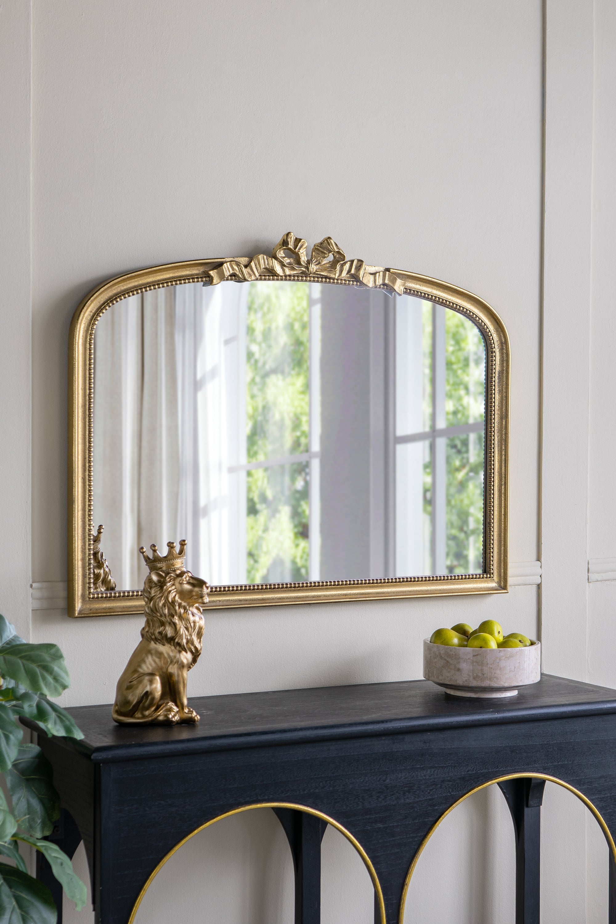Wide Arched Gold Mirror, 40.2 x 29.9 in, Scrollwork Crown