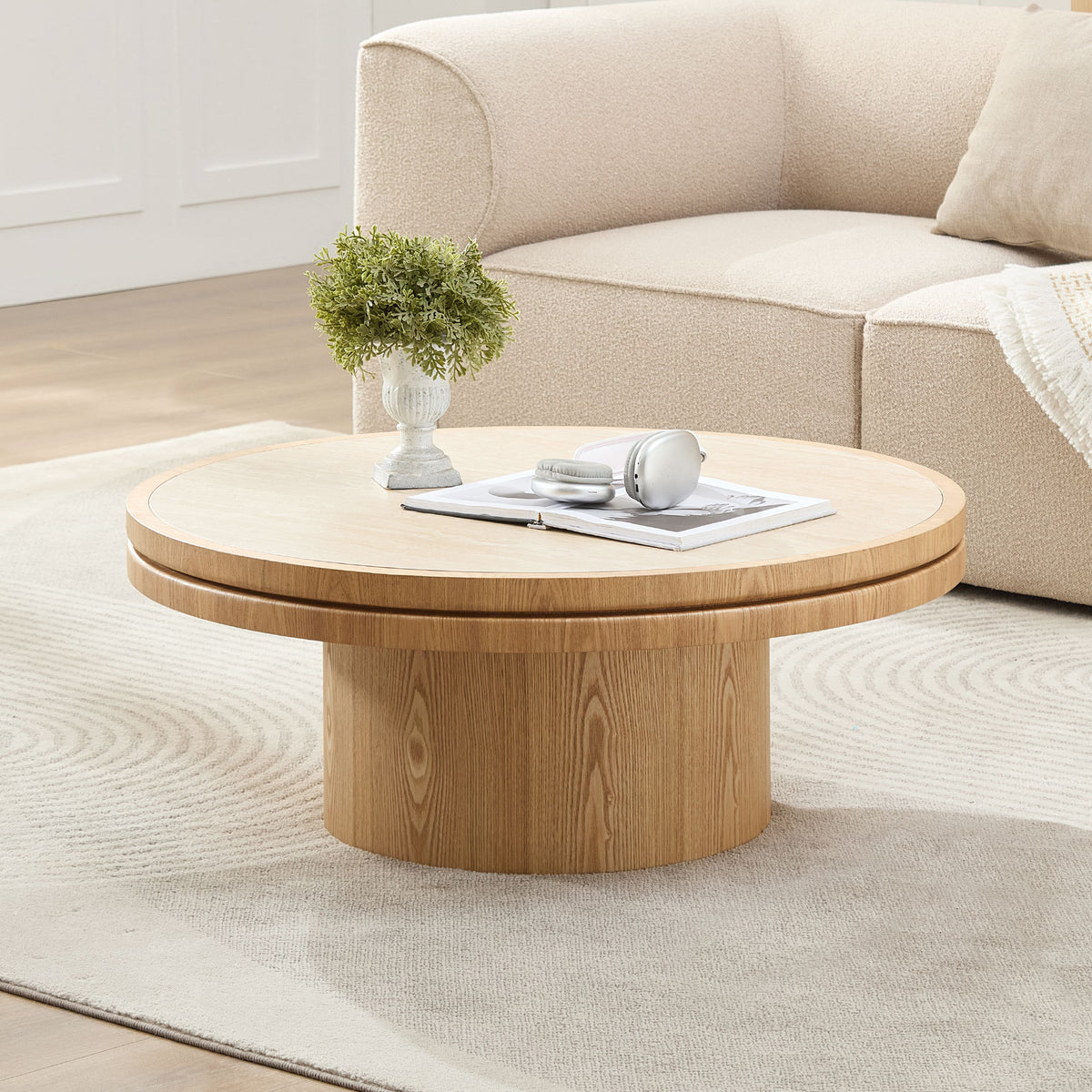 Natural Sintered Stone Round Coffee Table, 35.4 in
