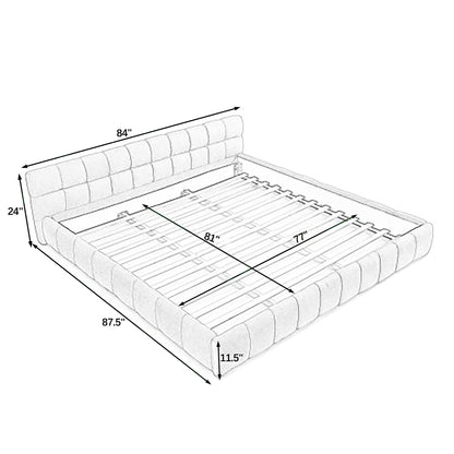 Line drawing of king bed frame dimensions, 87.5 by 84 by 24 inches
