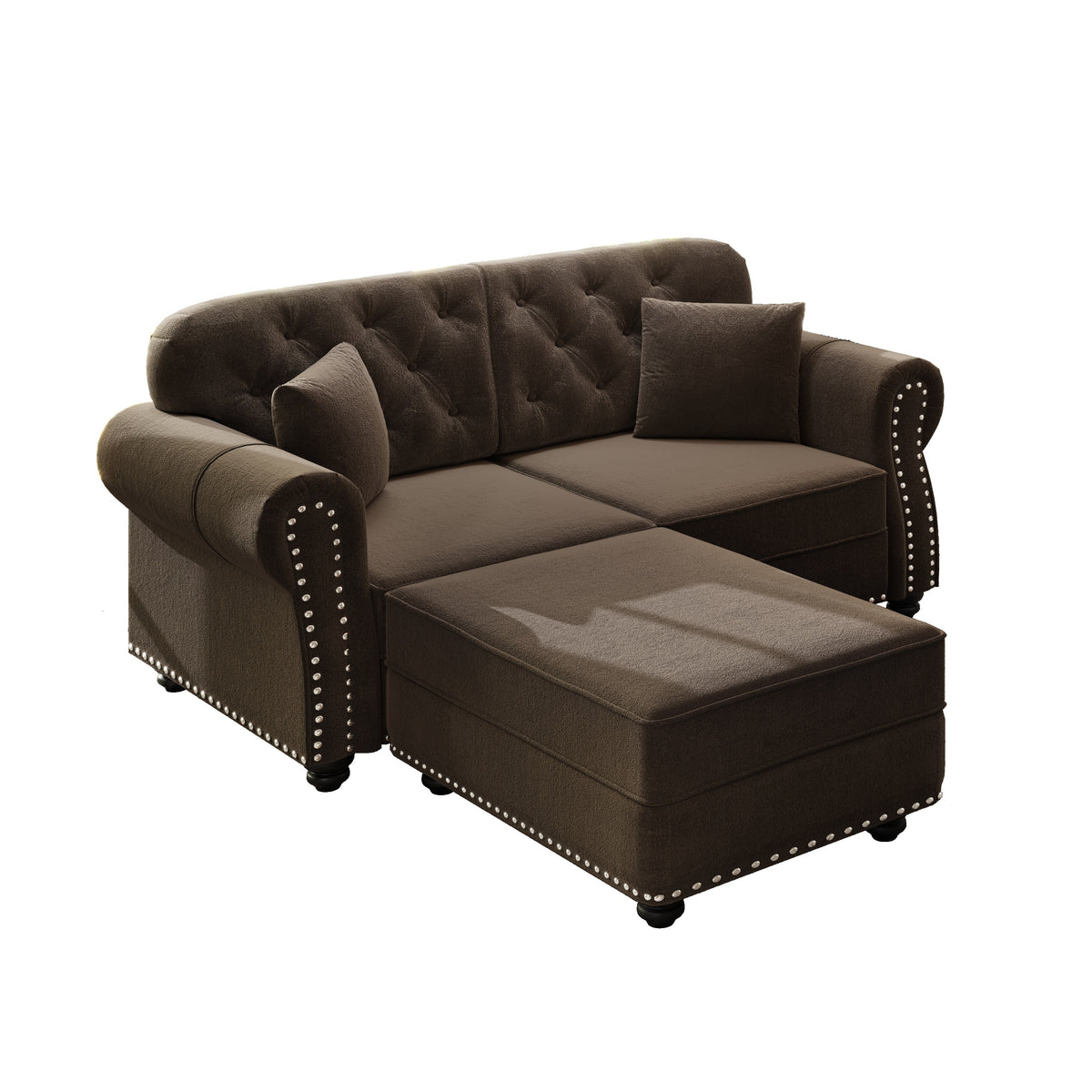 Brown Velvet 2-Seat Chesterfield Sofa, 63 in Wide