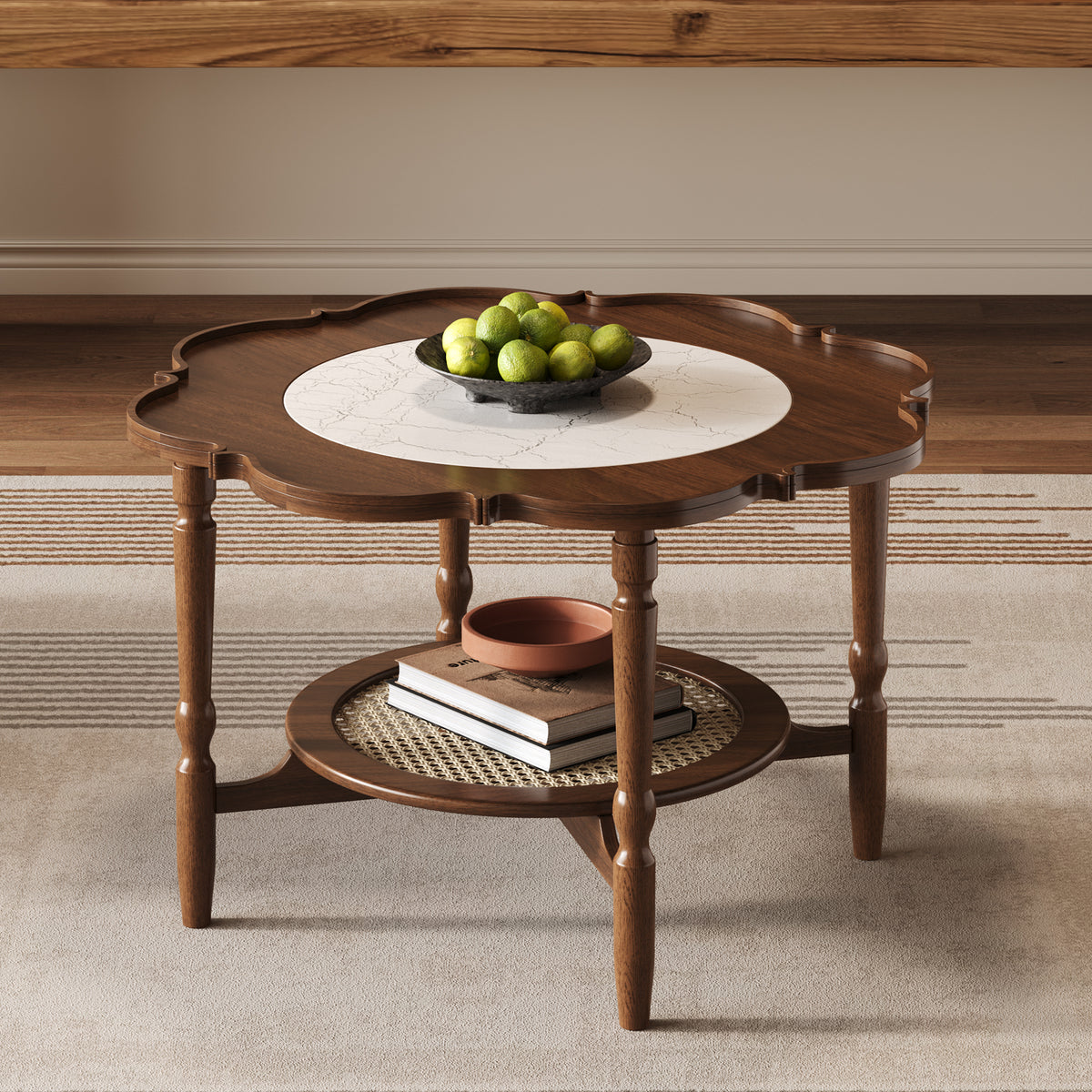 Walnut Glass Top Coffee Table, 31.5 in