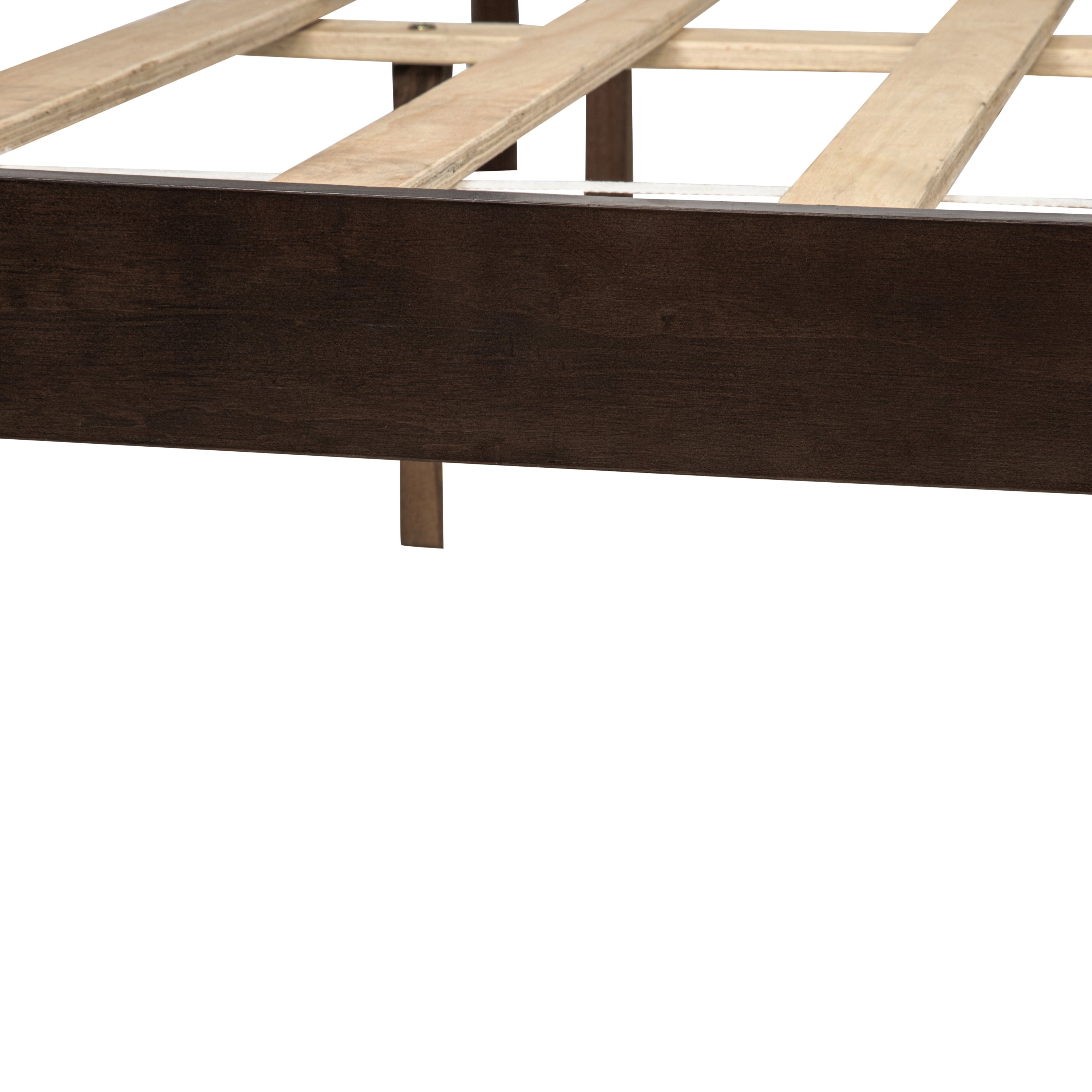 Angled close-up of slat support and center leg system