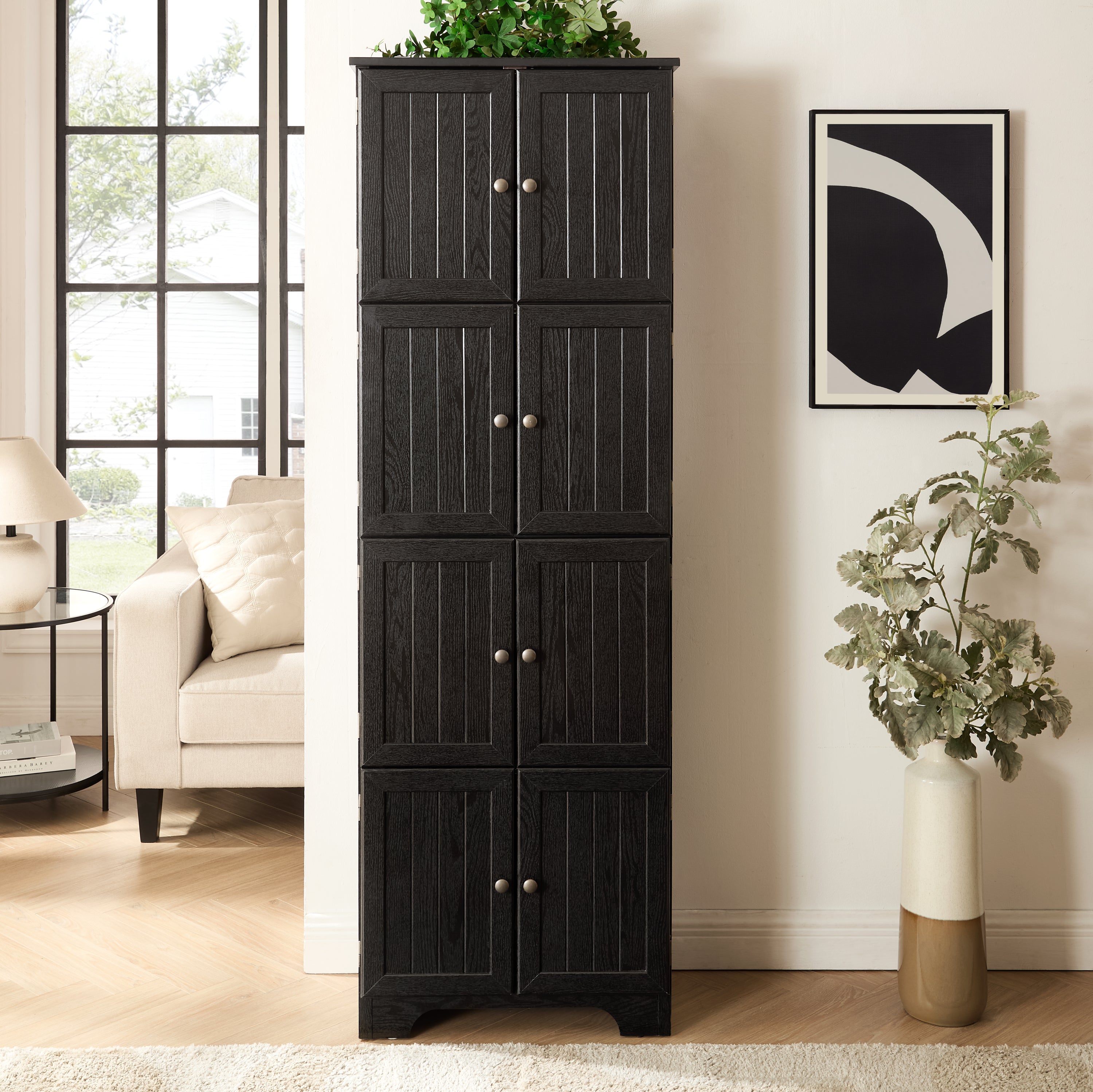 Storage Cabinet with Doors, Cupboard, 23.8 in, Black