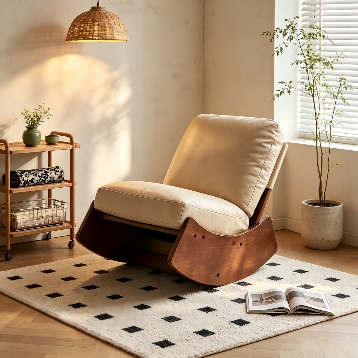 Cream Vegan Leather Glider Chair