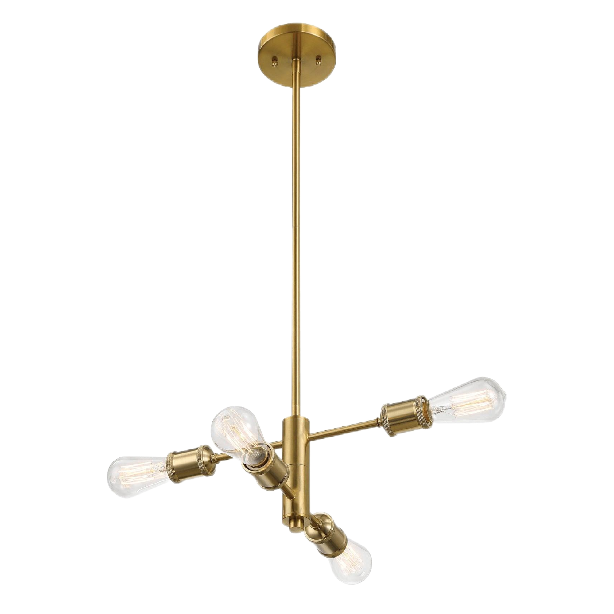 Chandelier, 4-Light Brass and Glass, Gold Finish