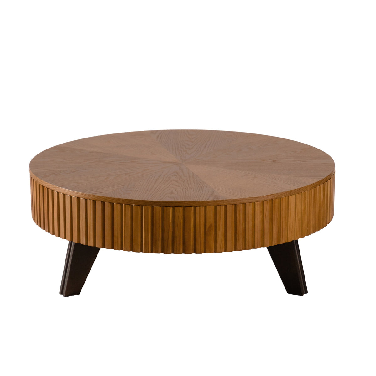 Natural Round Coffee Table with Storage, 39.4 in