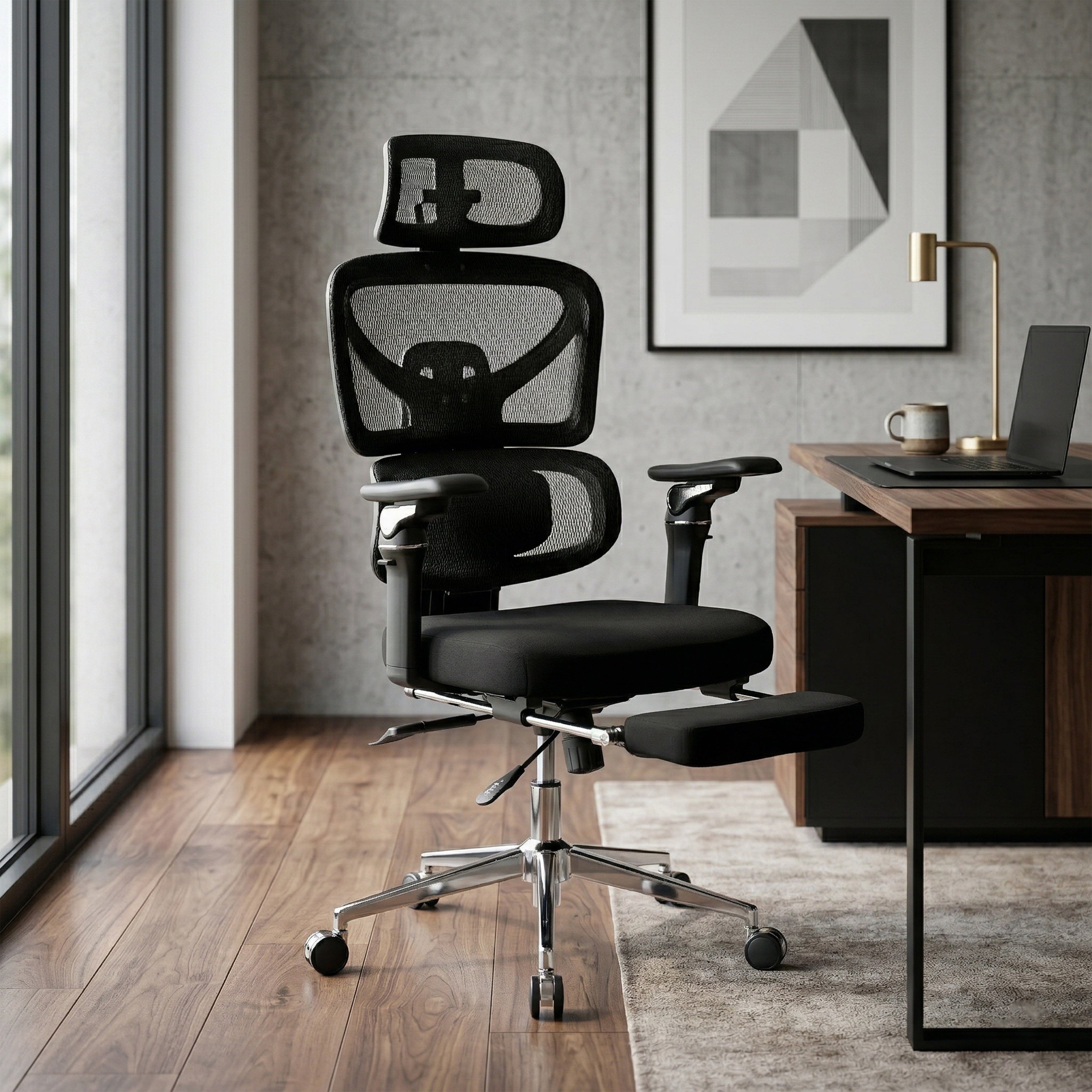 Massage Lumbar Support Office Chair, 26 in, Black