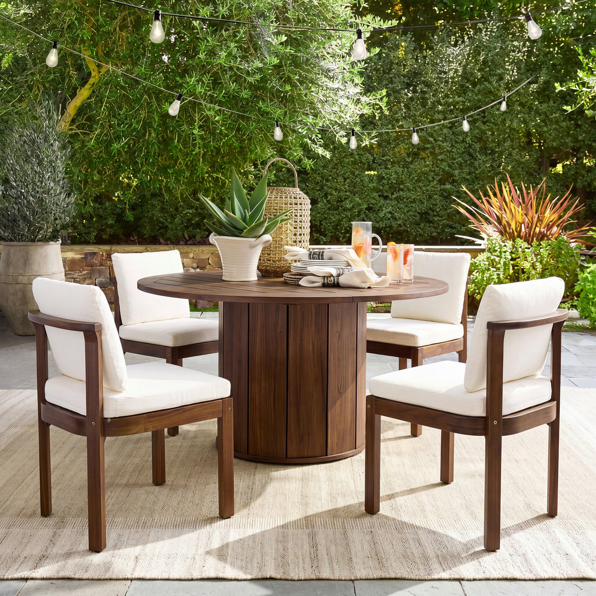 Brown Solid Wood Outdoor Dining Chair with Cushions, Set of 4