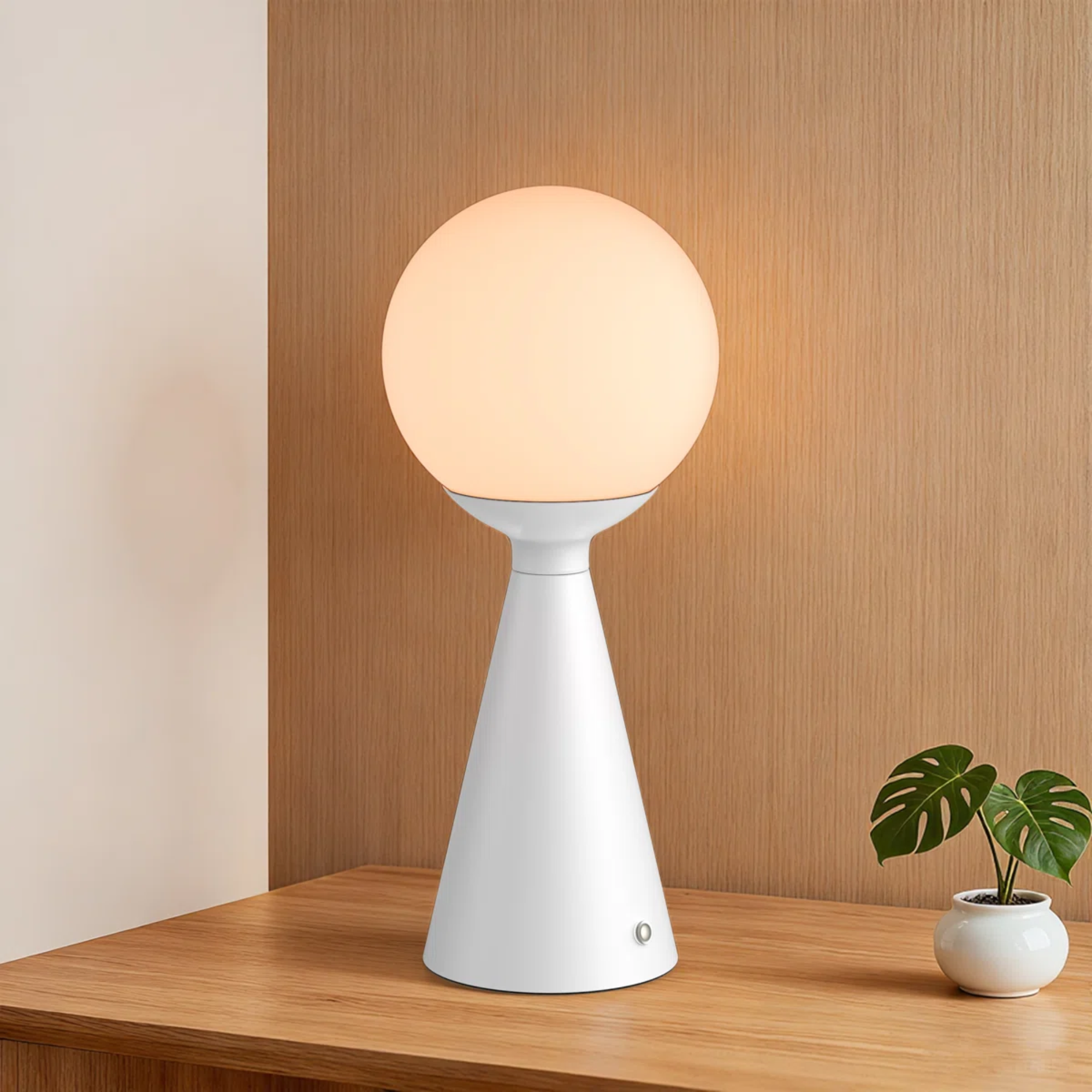 Desk Lamp, Cordless Dimmable LED with Glass Globe Shade, White