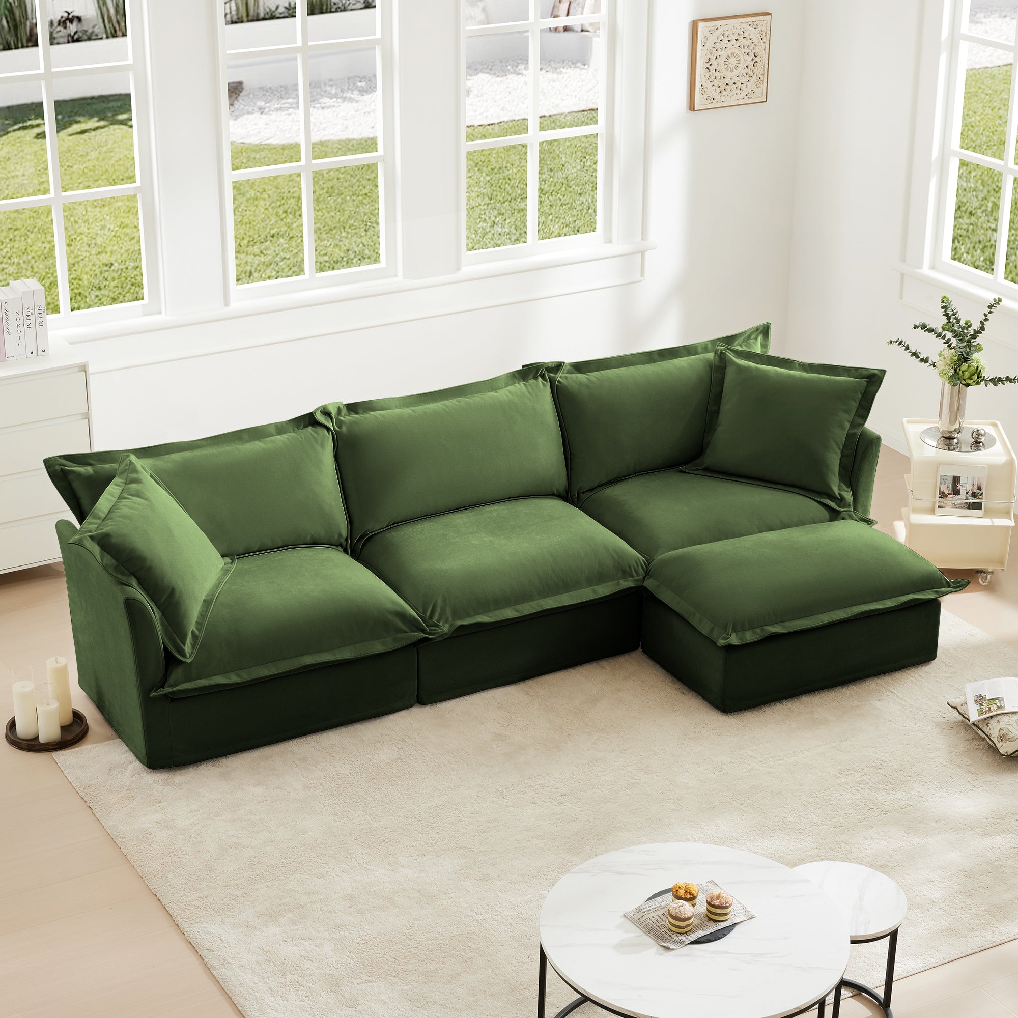 Fluffy 3-Seat Modular Sofa in Chenille Olive #OttOnly_1 #Fabric_Chenille Olive