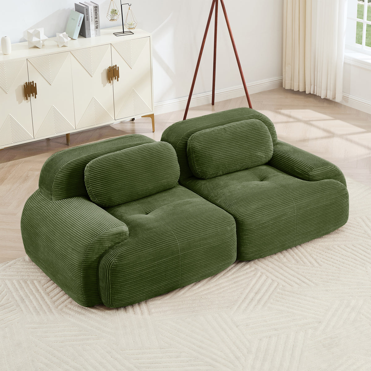 Olive Green Corduroy Loveseat