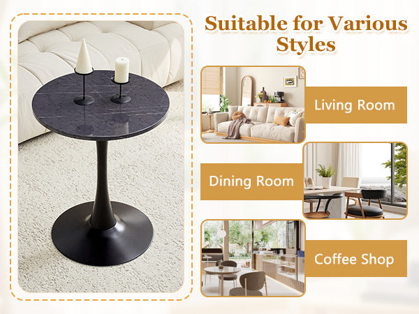 Feature graphic titled suitable for various styles with living room, dining room and coffee shop photos