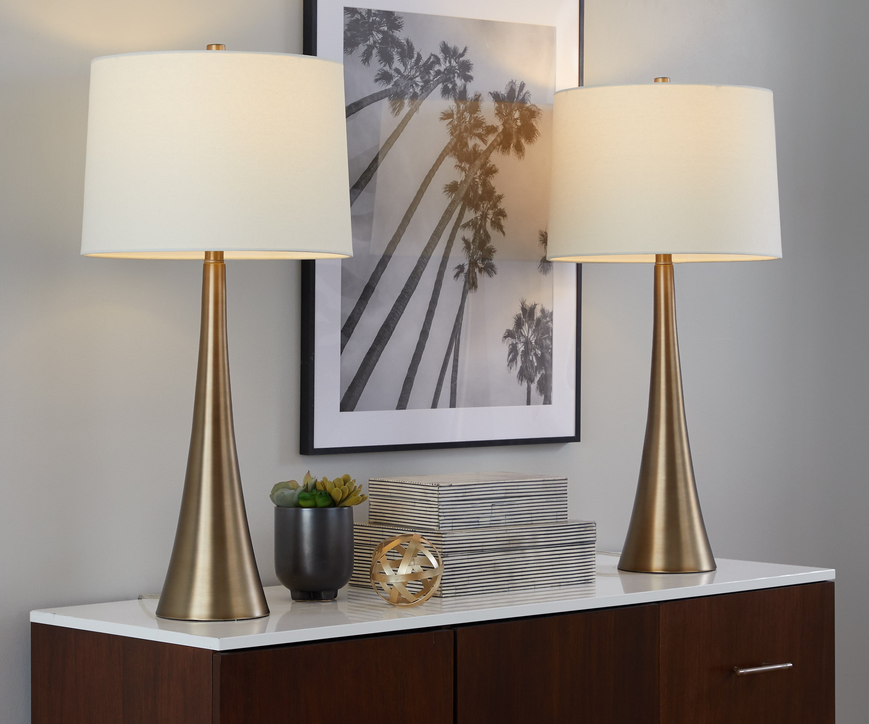 Table Lamp with Linen Shade, Set of 2, Bronze