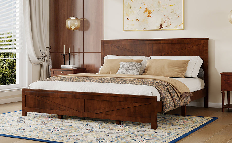 Farmhouse king bed frame graphic showing wood board materials