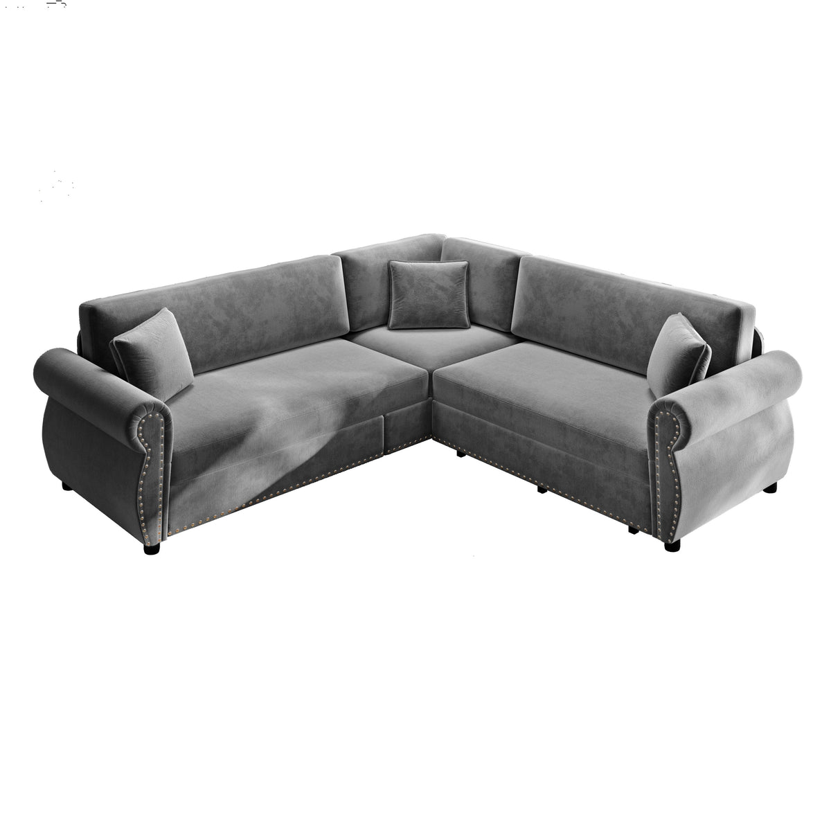 Light Gray Chenille L-Shaped King Sleeper Sectional, 88.2 in Wide