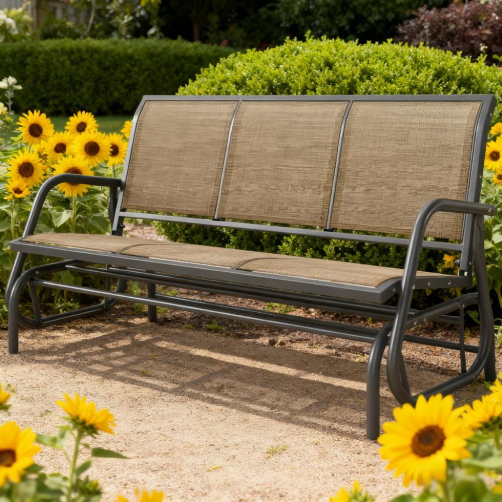 Metal Outdoor Glider Bench for 3, 33.5 in Tall, 27.6 in Deep