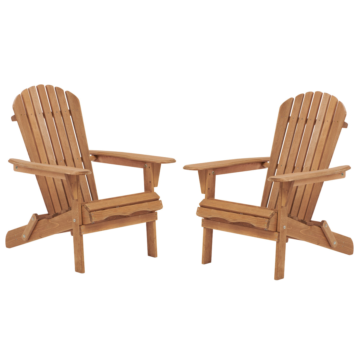 Light Brown Solid Wood Folding Adirondack Chair, Set of 2, 31 in Deep