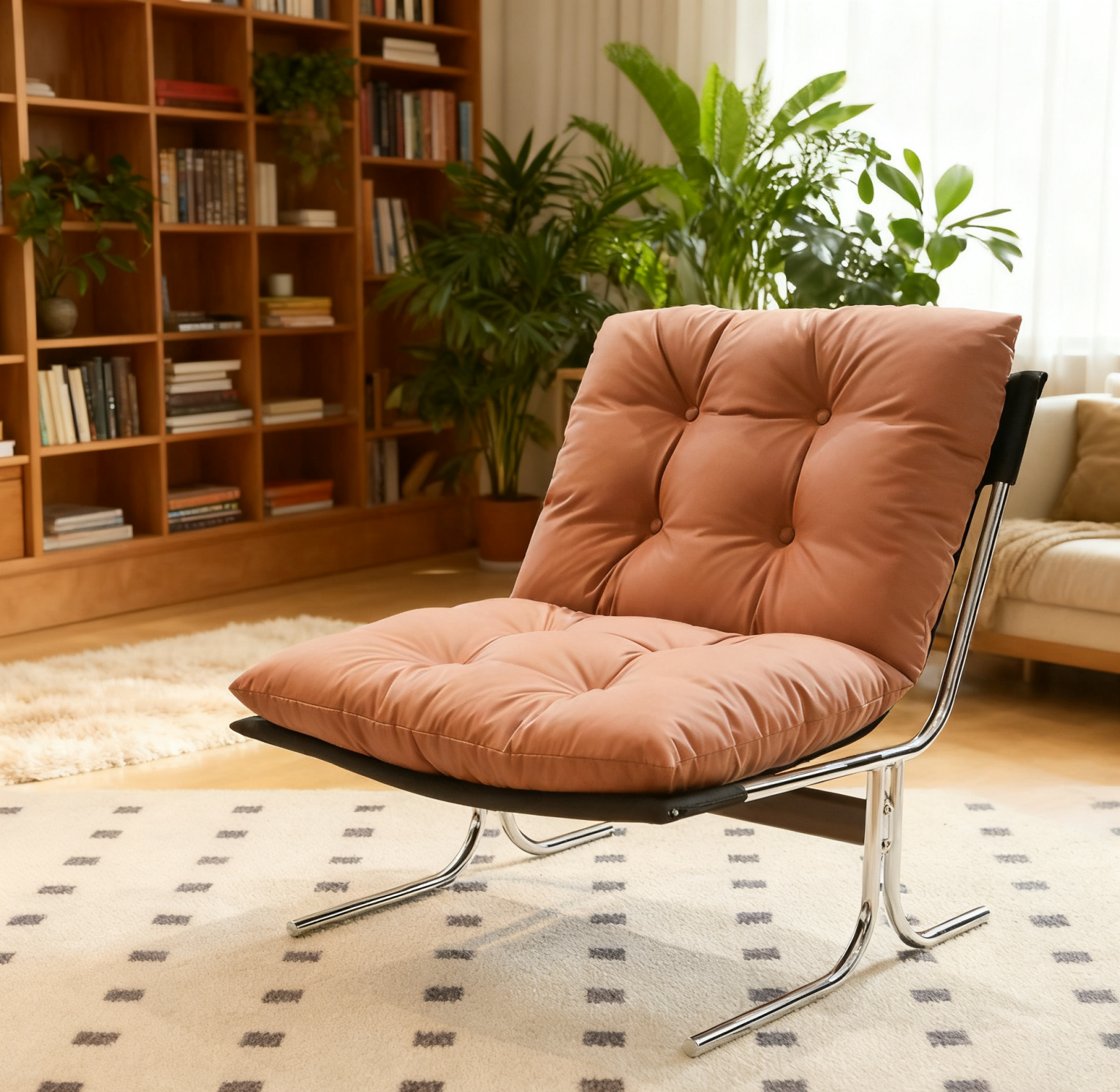 Modern Vegan Leather Accent Armchair, High Back with Metal Legs, Brown