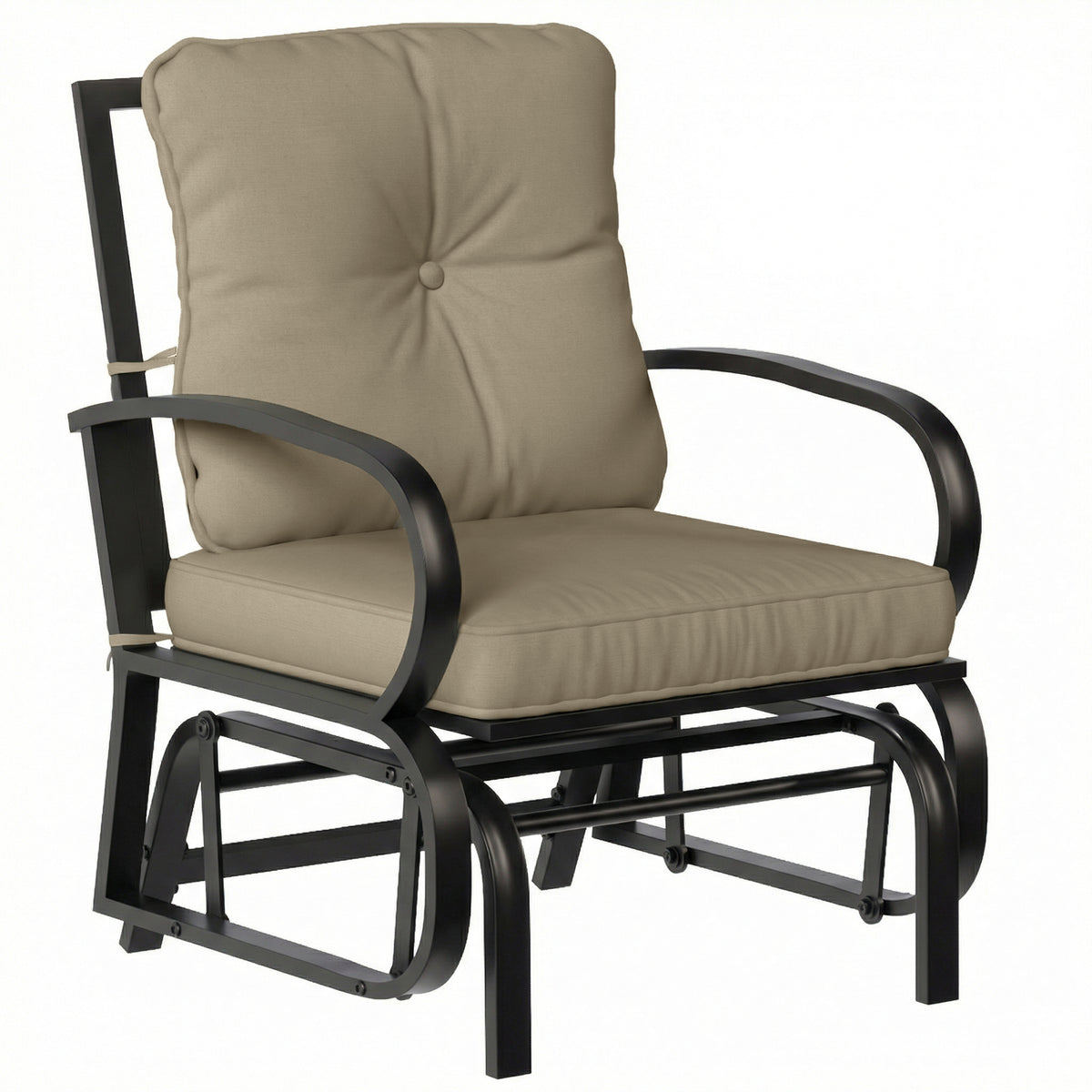 Metal Outdoor Glider Chair with Beige Cushions