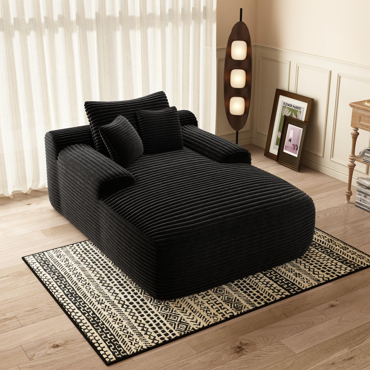 Black Chaise Lounge Chair, 47 in Wide