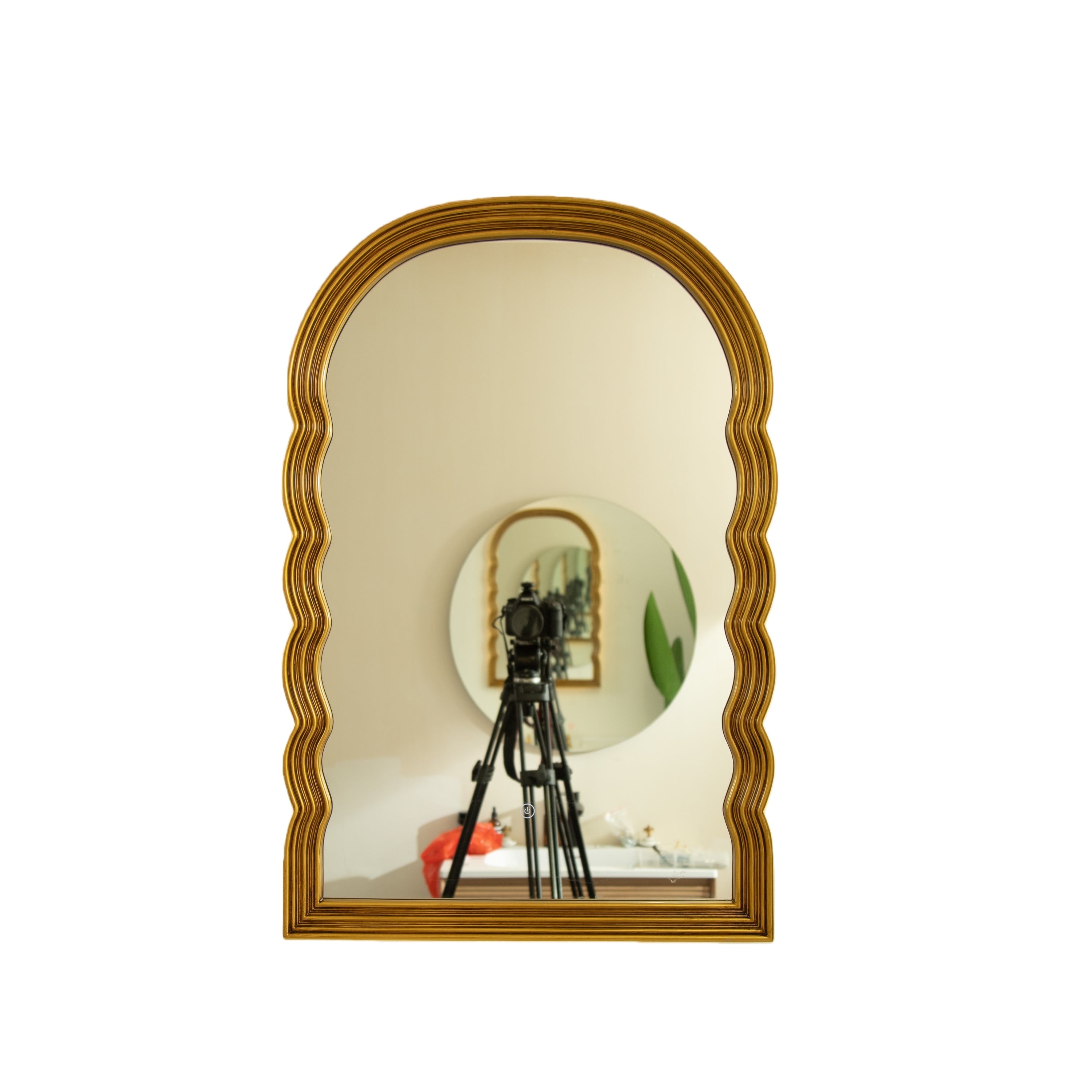 24 in Arched Mirror with Scalloped Sides and Light Ring