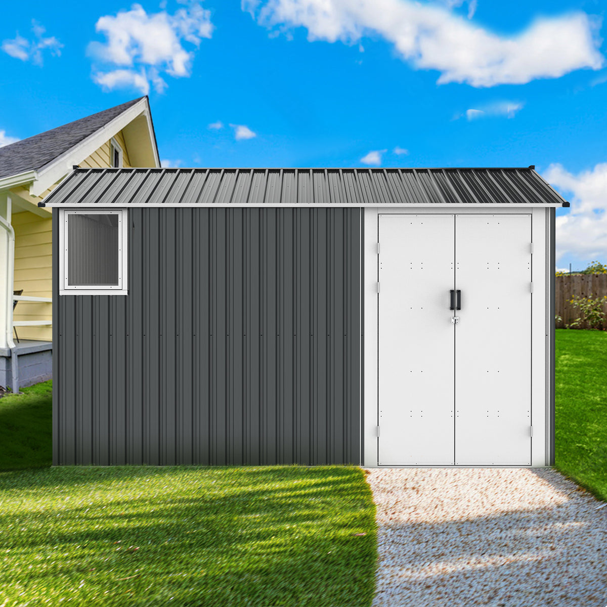 8x12 ft Dark Gray Metal Storage Shed with Window