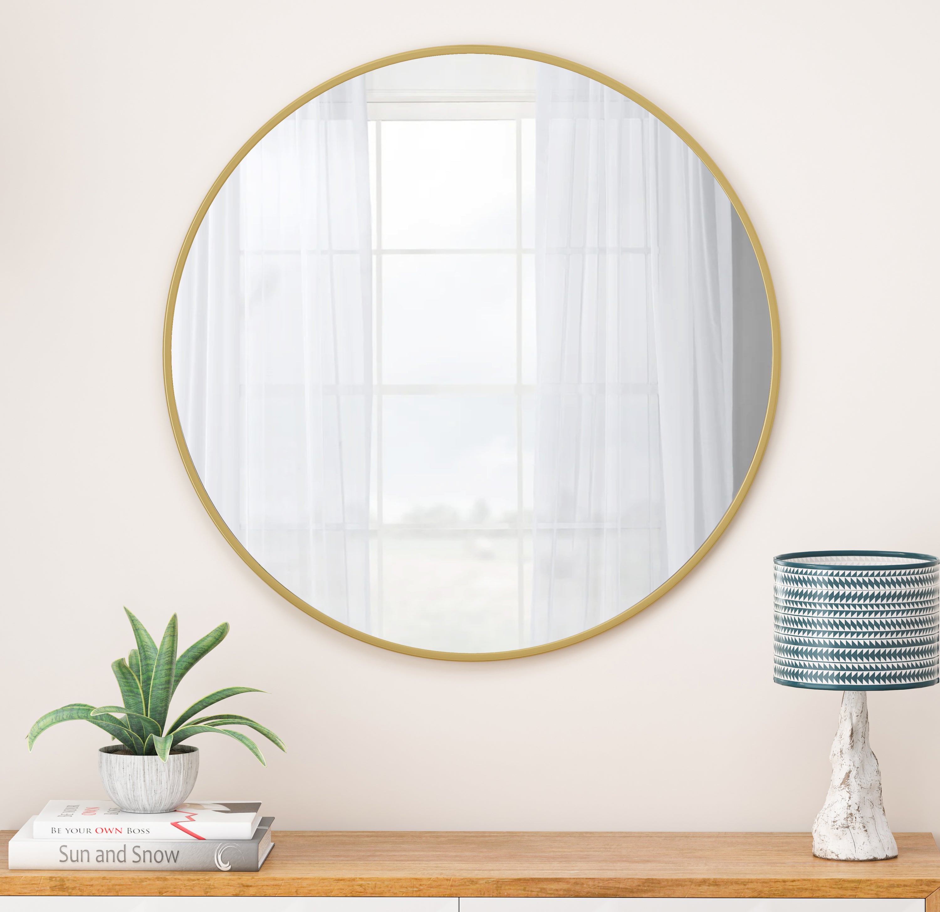 36 Inch Round Vanity Mirror with Gold Metal Frame