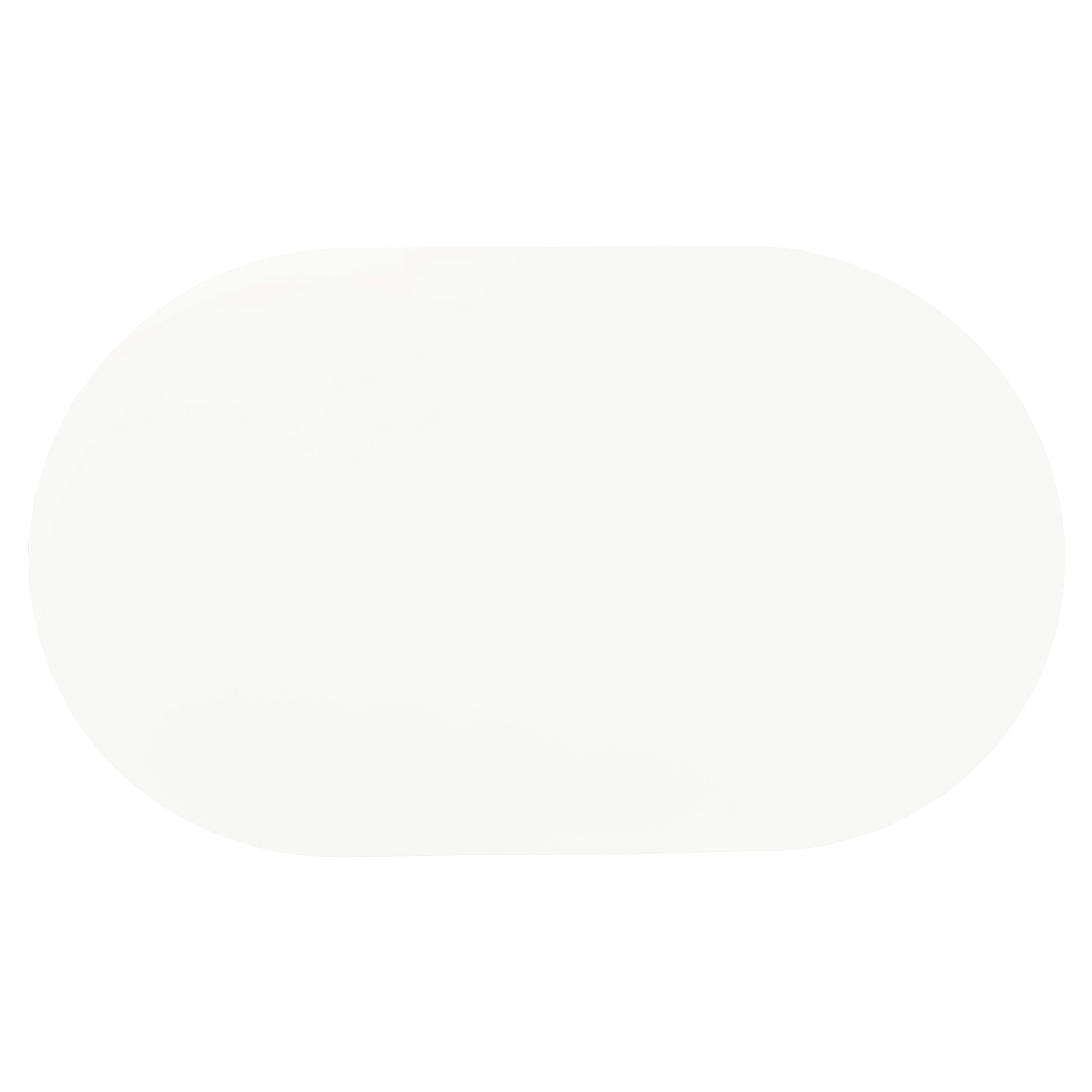 Overhead view of the white oval tabletop with chrome edge banding