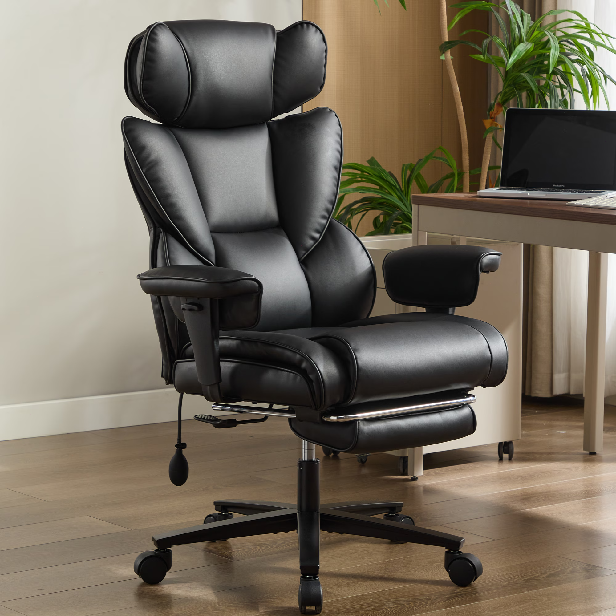 Big and Tall Reclining Gaming Chair, 300 lb Capacity, Black, vegan leather