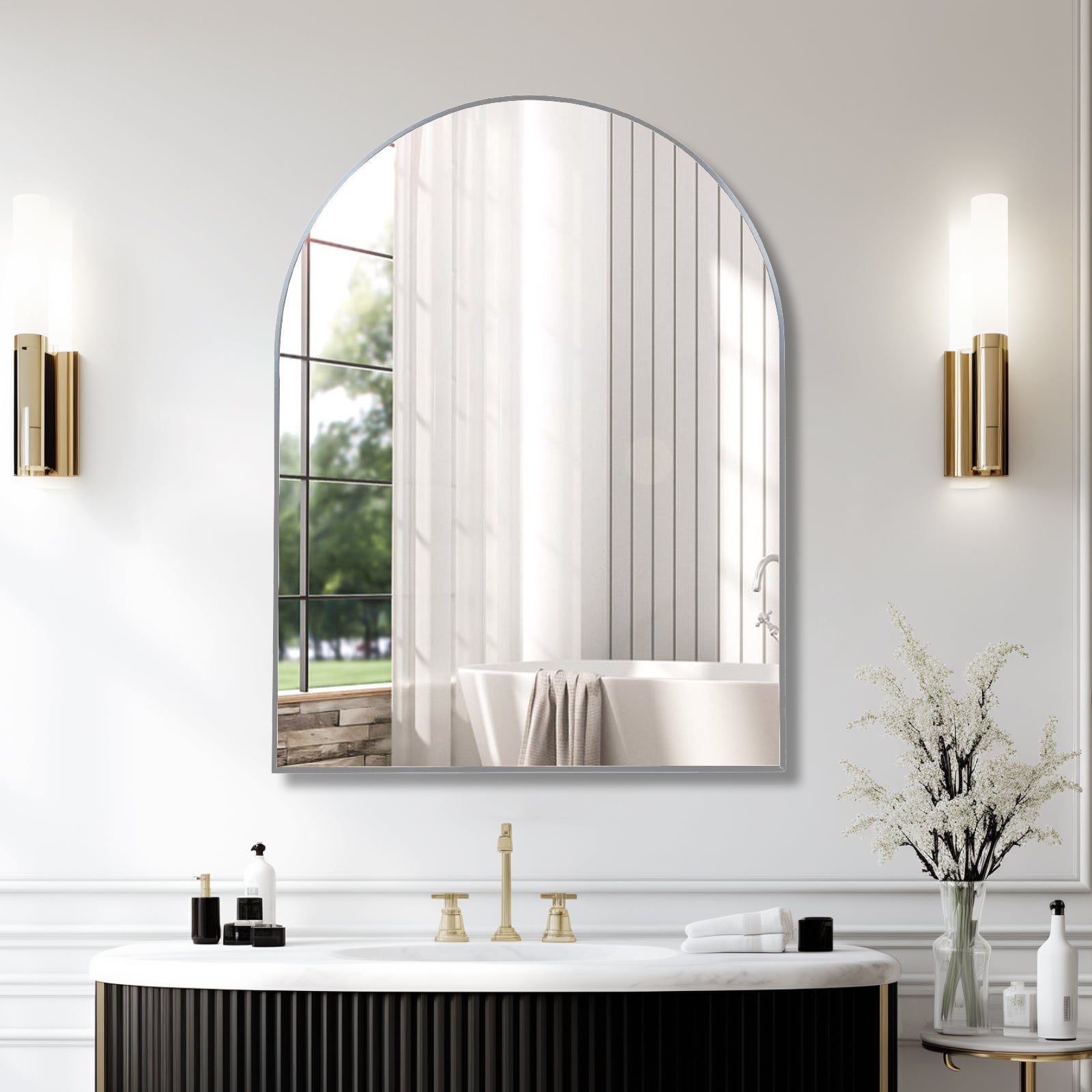 30x40 Arched Mirror, Silver Aluminum Frame