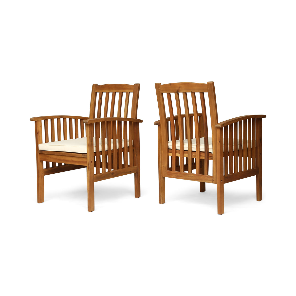 Brown Solid Wood Outdoor Dining Chair with Cushions, Set of 2