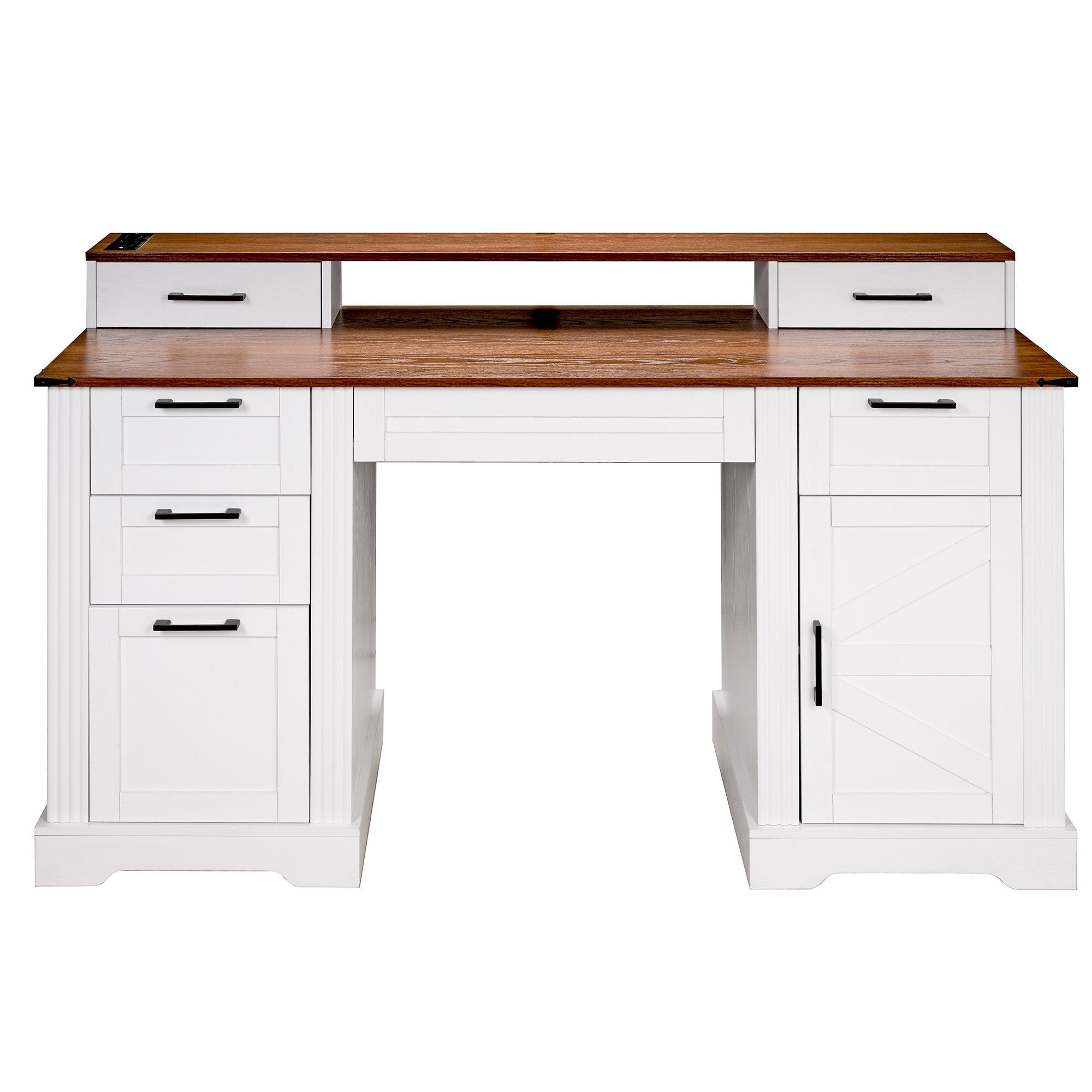 Computer Desk with Charging Station and Keyboard Tray, 59.5 in, White