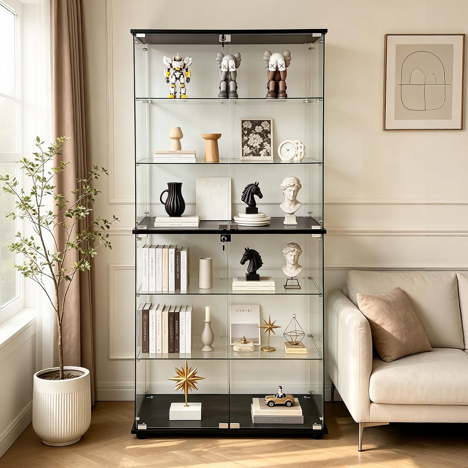 Bookcase with Lock, 31.7 in, Black