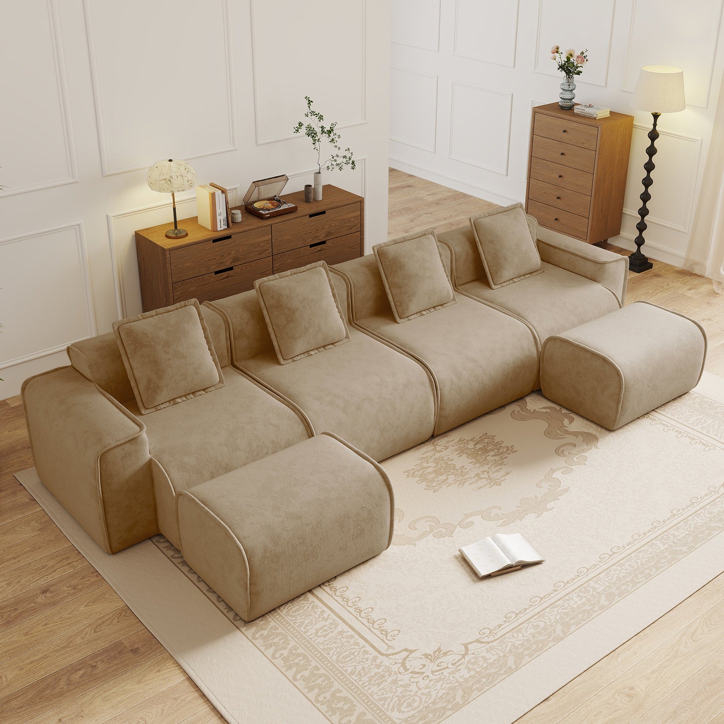 Seneca Boneless Couch - 4 Seater, 2 Ottomans, Mocha