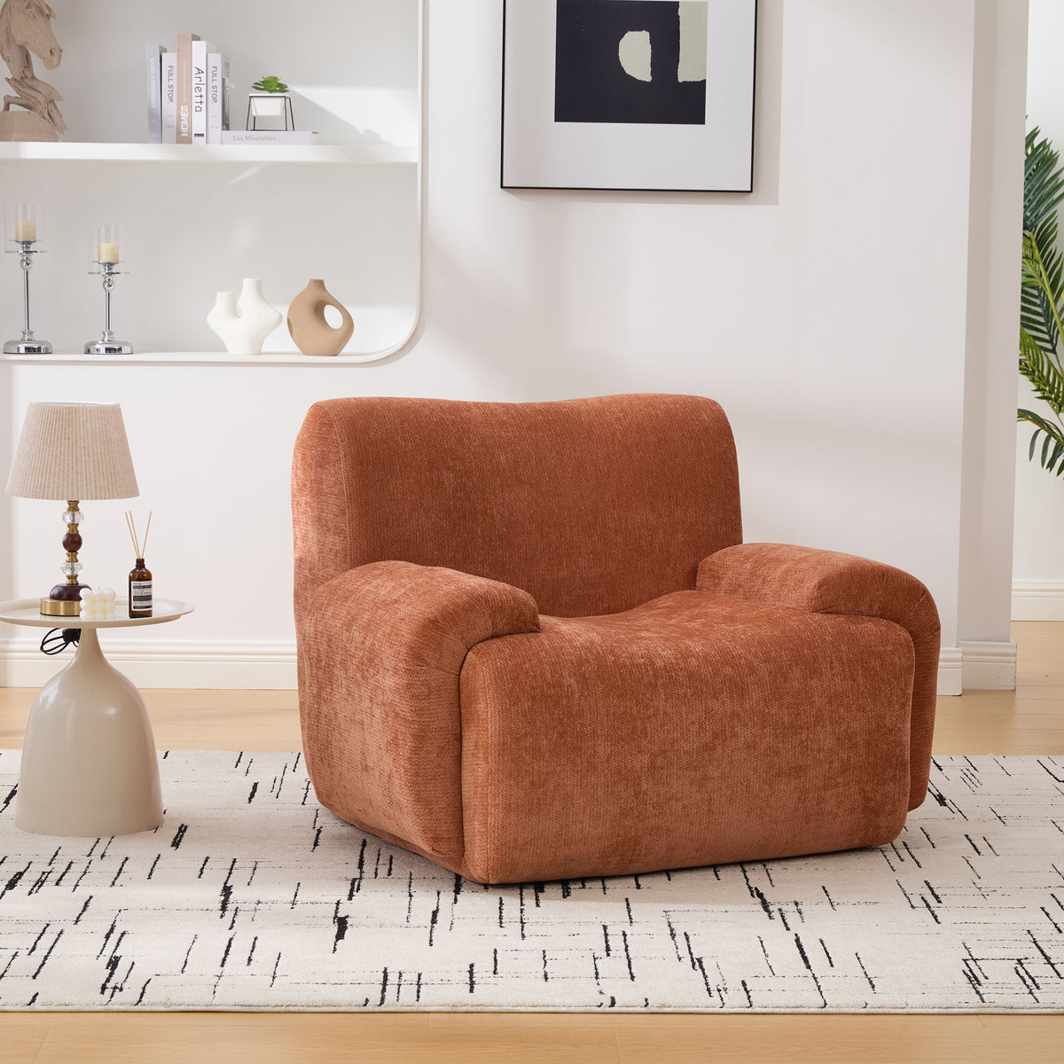 Orange Chenille Accent Chair, 43 in Wide
